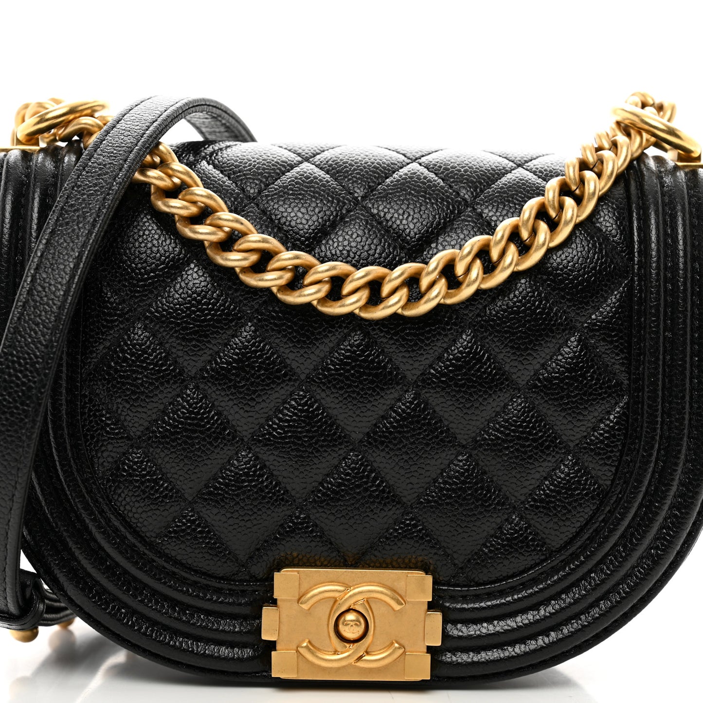 Caviar Quilted Small Boy Messenger Bag Black