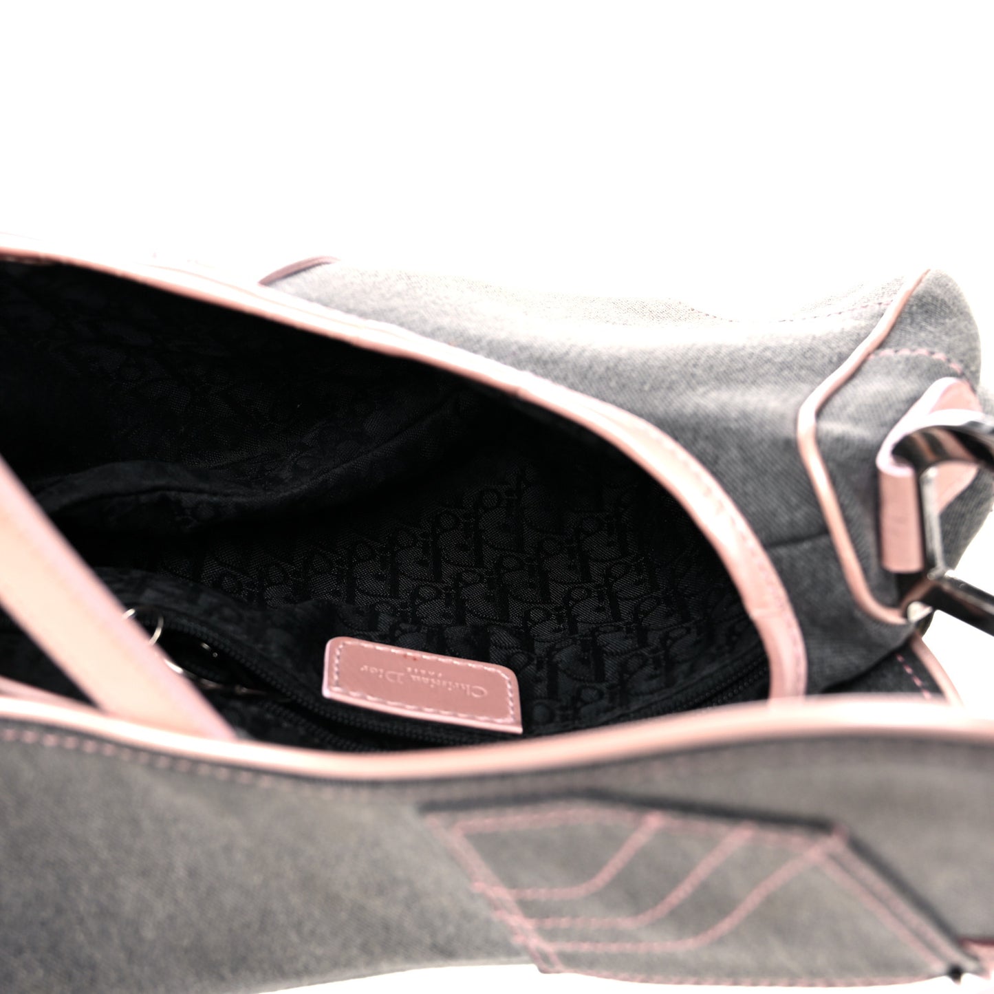 Patent Denim Jeans Saddle Bag Grey Pink