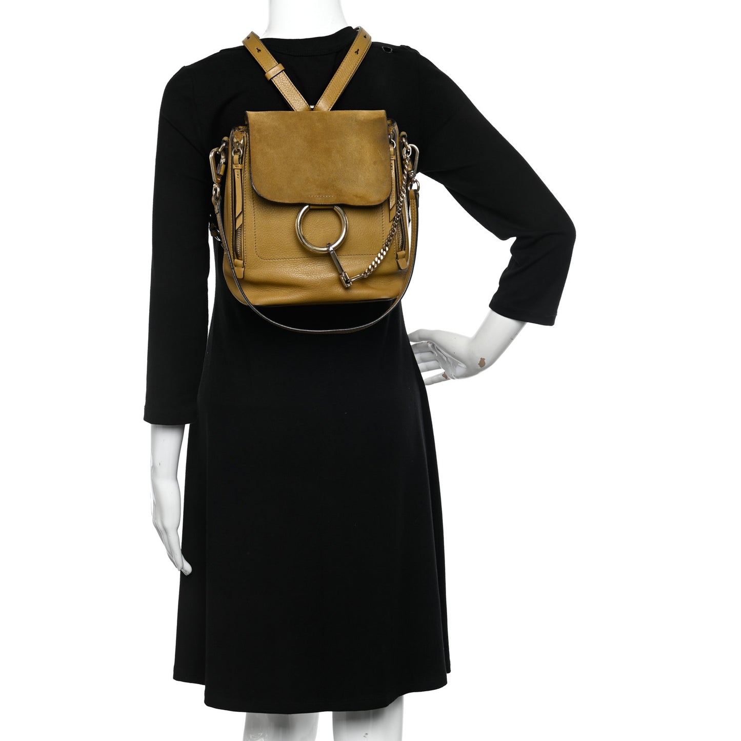 Suede Calfskin Small Faye Backpack Dark Khaki