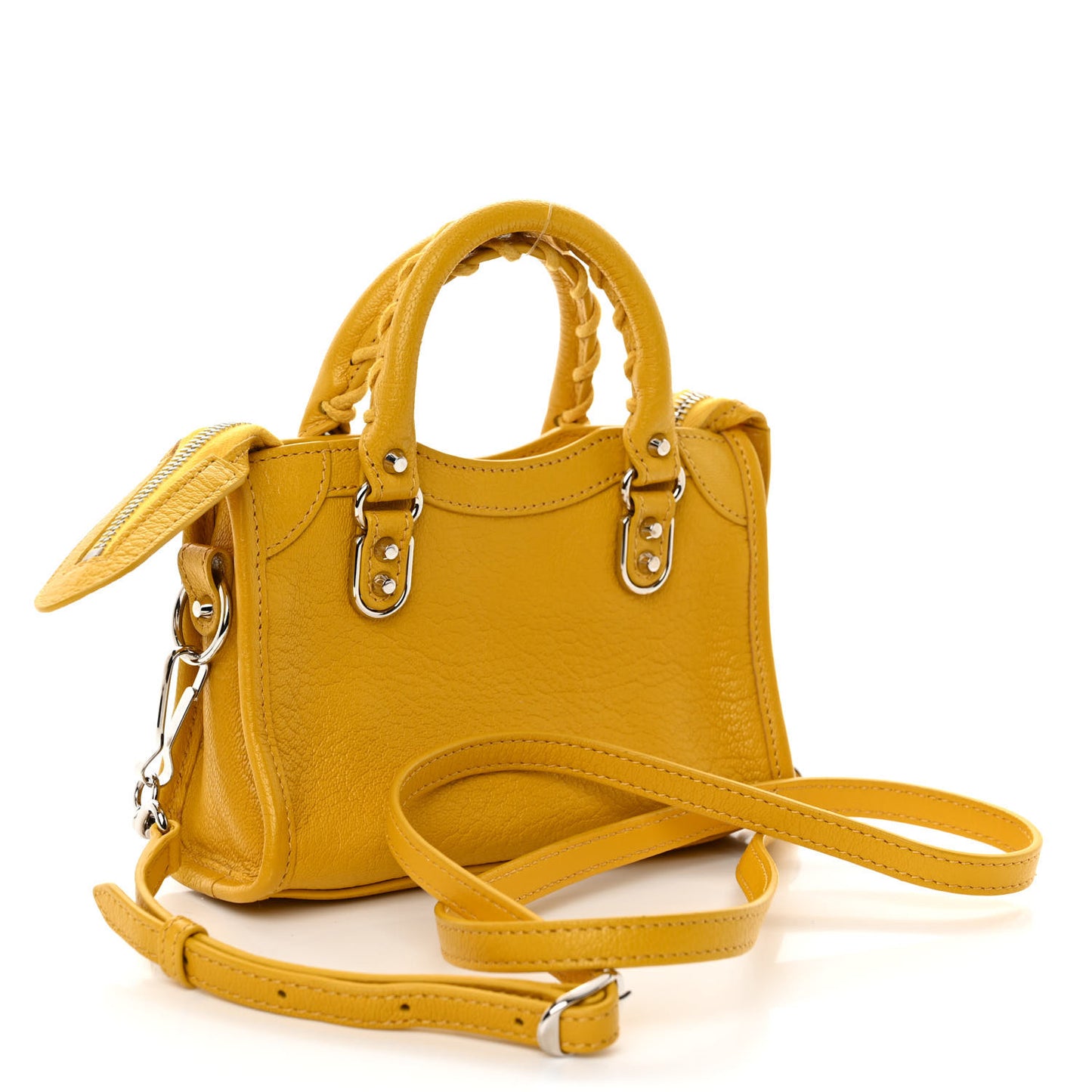 Chevre Silver Metallic Edge Hardware Nano City Jaune Epi