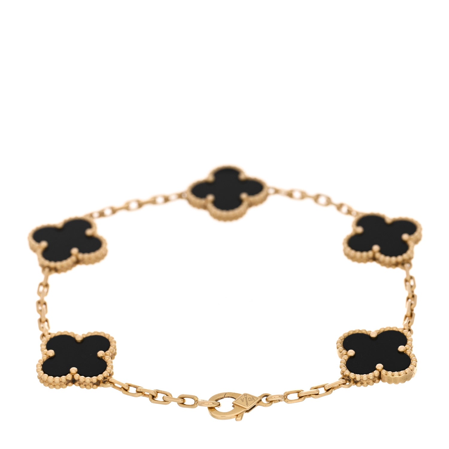Van Cleef & Arpels 18K Yellow Gold Black Onyx 5 Motifs Vintage Alhambra Bracelet 2 of 4