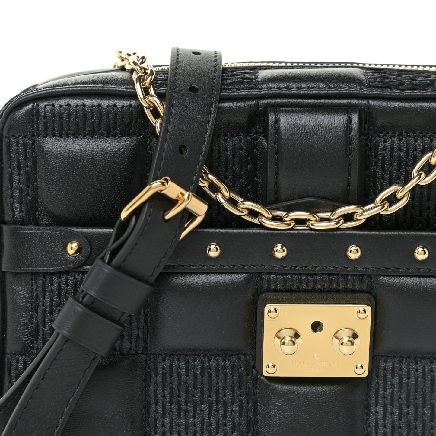 Lambskin Damier Quilt Troca PM Black