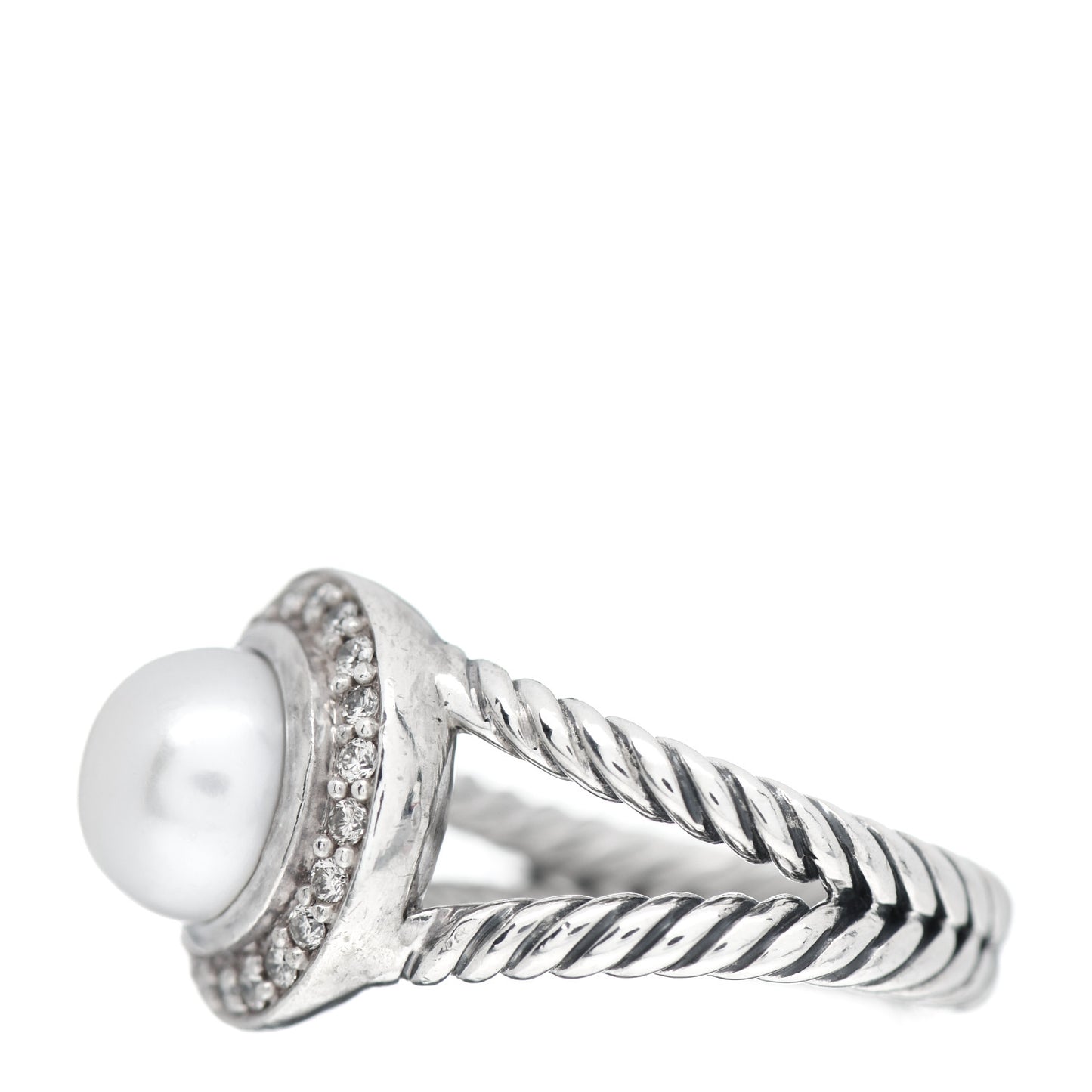 Sterling Silver Diamond Pearl 8mm Petite Cerise Ring 54 6.75