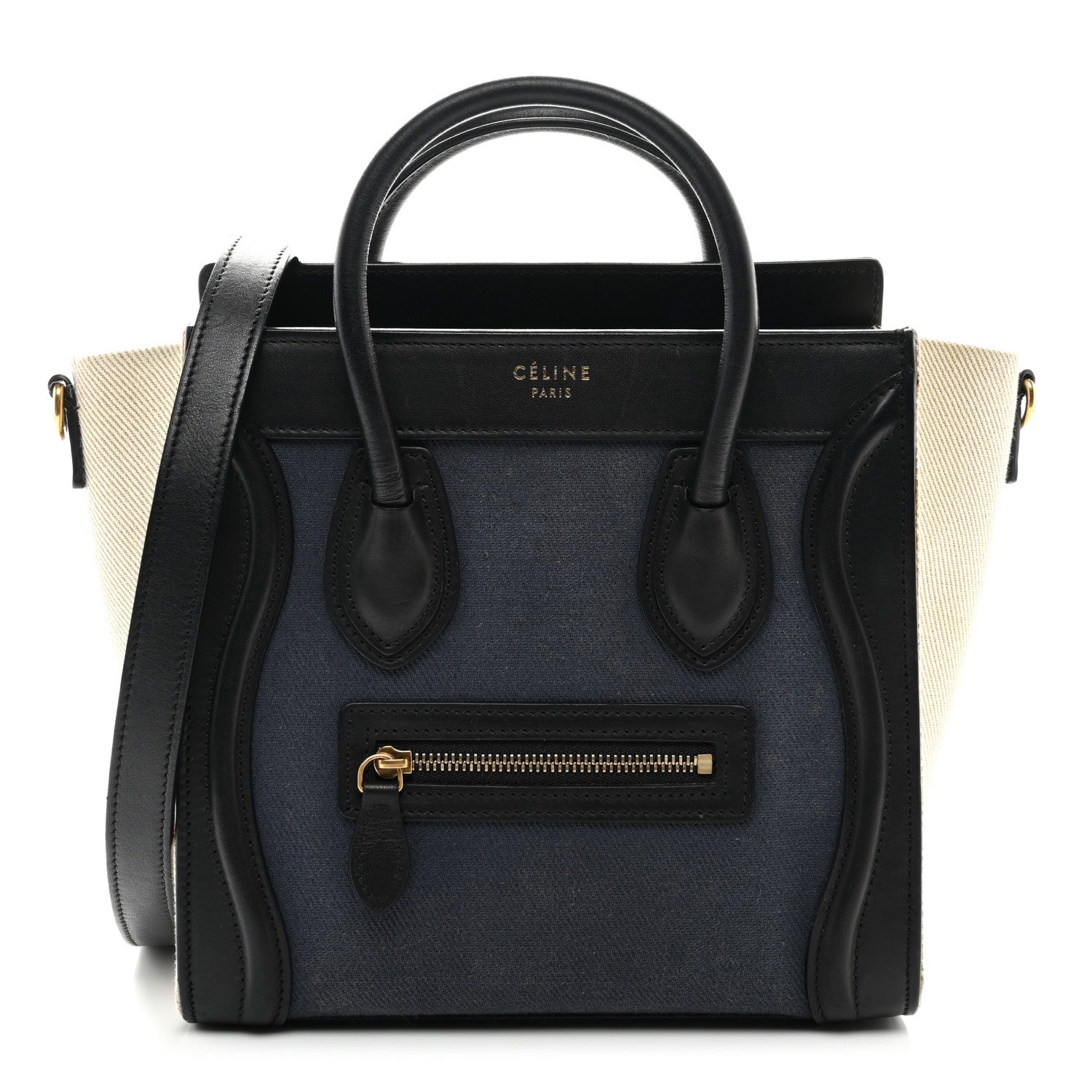 Celine Natural Canvas Smooth Calfskin Nano Luggage Navy 1 of 11