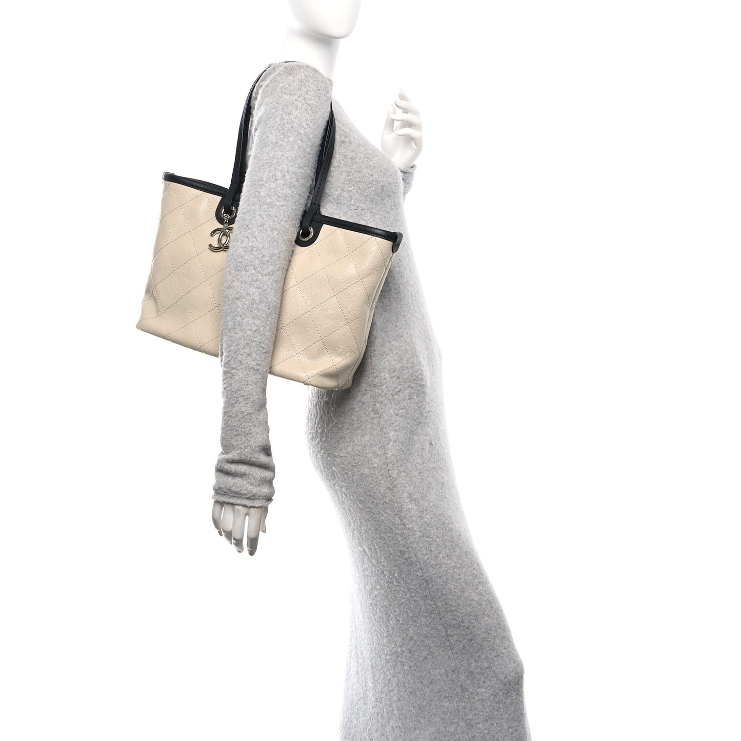Grained Calfskin Medium Fever Shopping Tote Beige