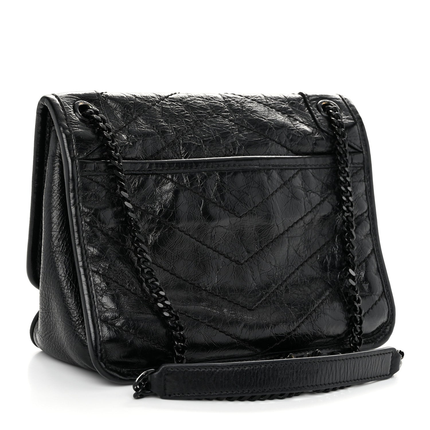 Saint Laurent Crinkled Calfskin Matelasse Monogram Baby Niki Chain Satchel Black 3 of 10