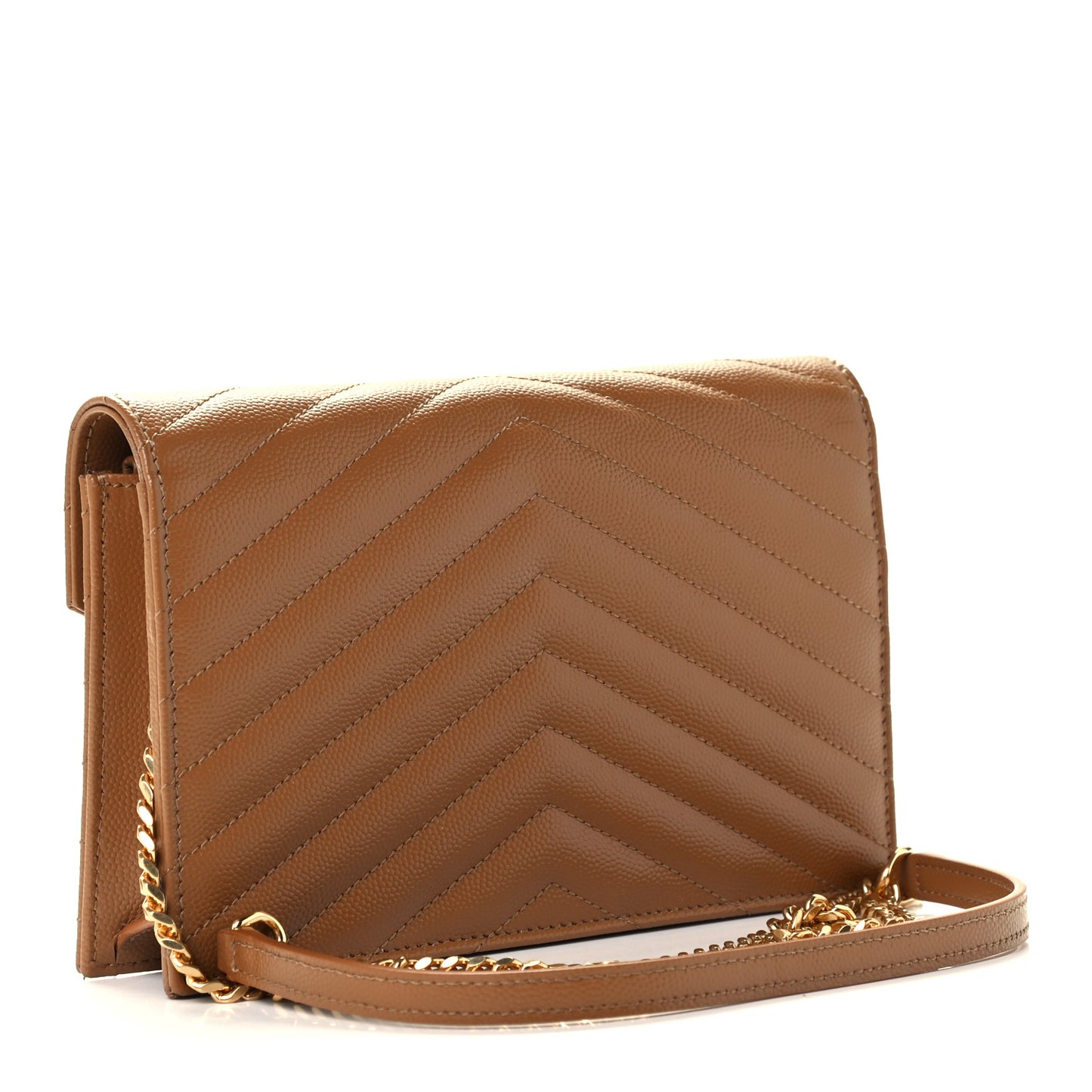 Grain De Poudre Matelasse Chevron Monogram Envelope Chain Wallet Natural Dark