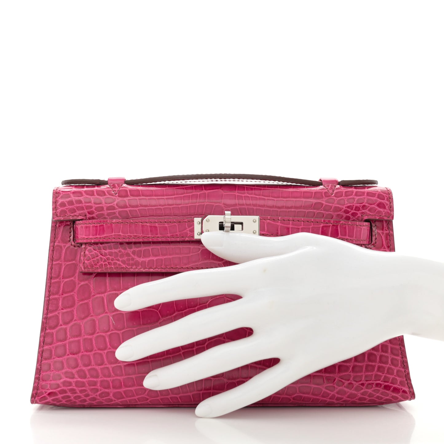 Shiny Niloticus Crocodile Kelly Pochette Fuchsia