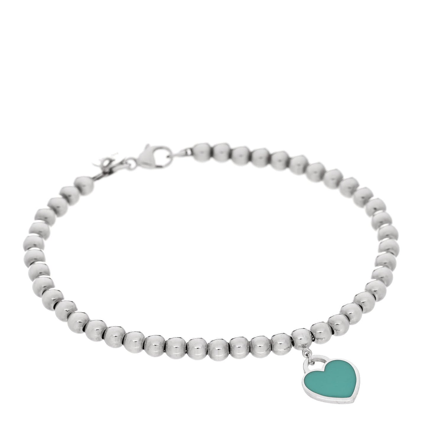 Sterling Silver Enamel 4mm Return To Tiffany Heart Tag Bead Bracelet Blue
