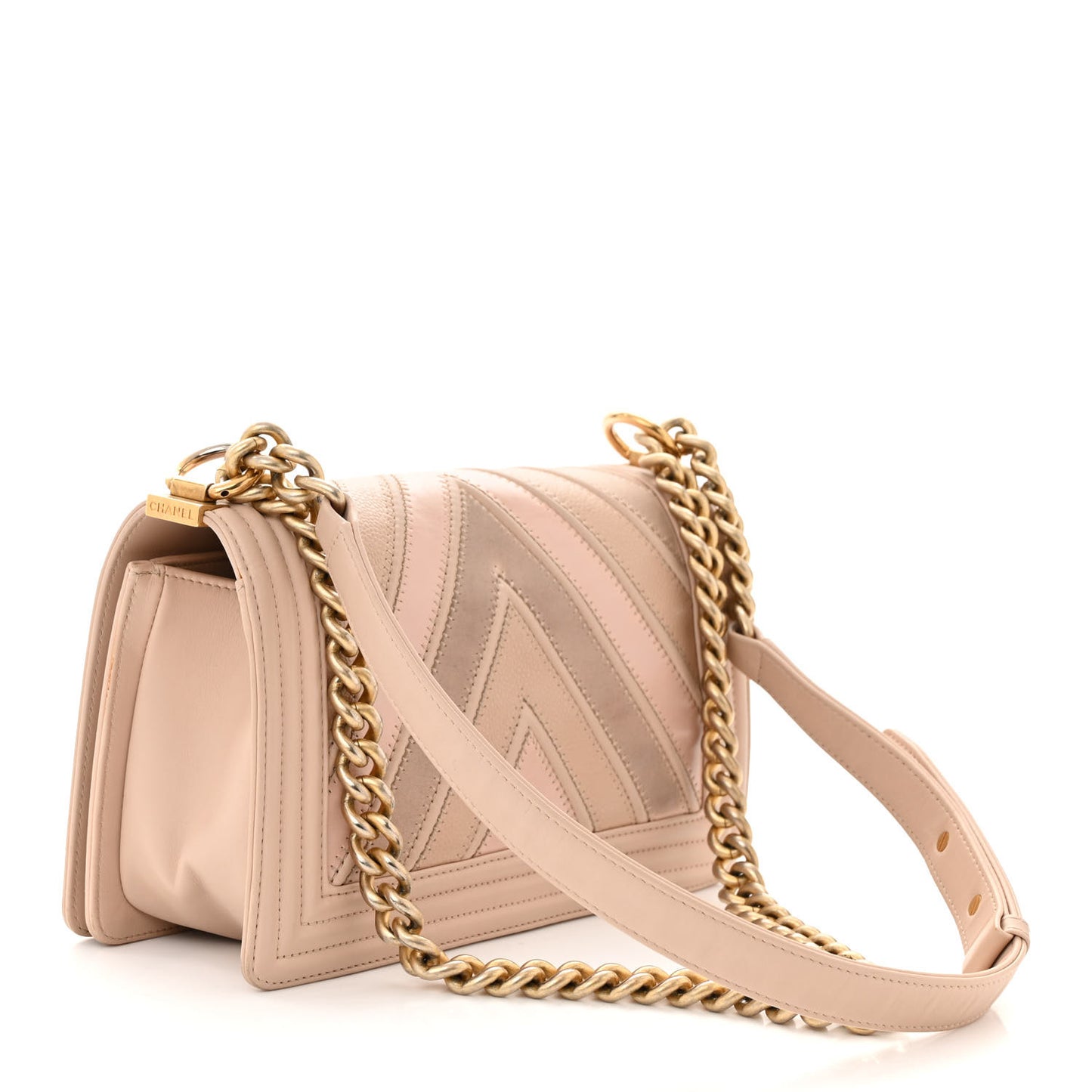 Caviar Suede Calfskin Chevron Medium Boy Flap Beige