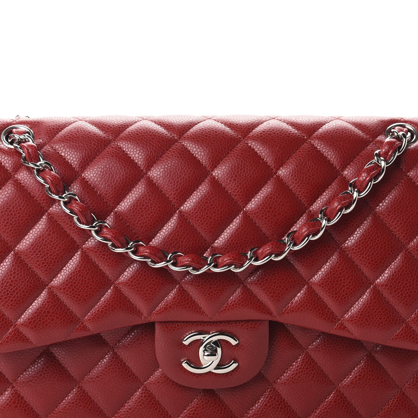 Caviar Quilted Jumbo Double Flap Red