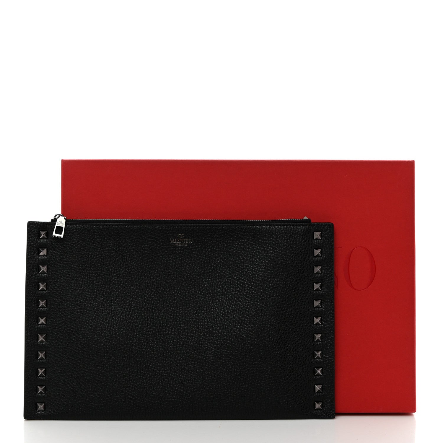 Valentino Garavani Pebbled Calfskin Large Rockstud Flat Zip Pouch Black 7 of 7