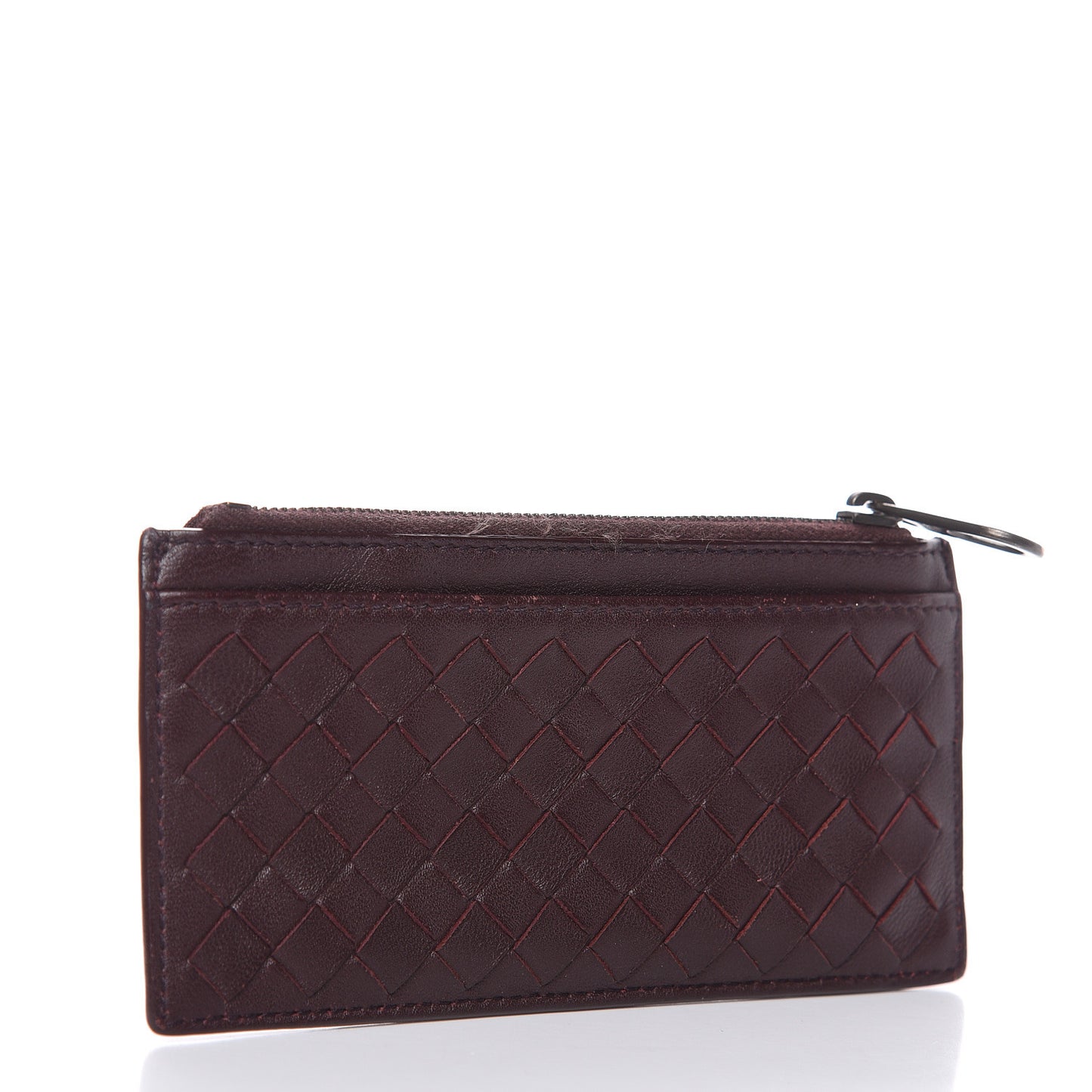 Nappa Intrecciato Zip Card Case Dark Barolo China Red