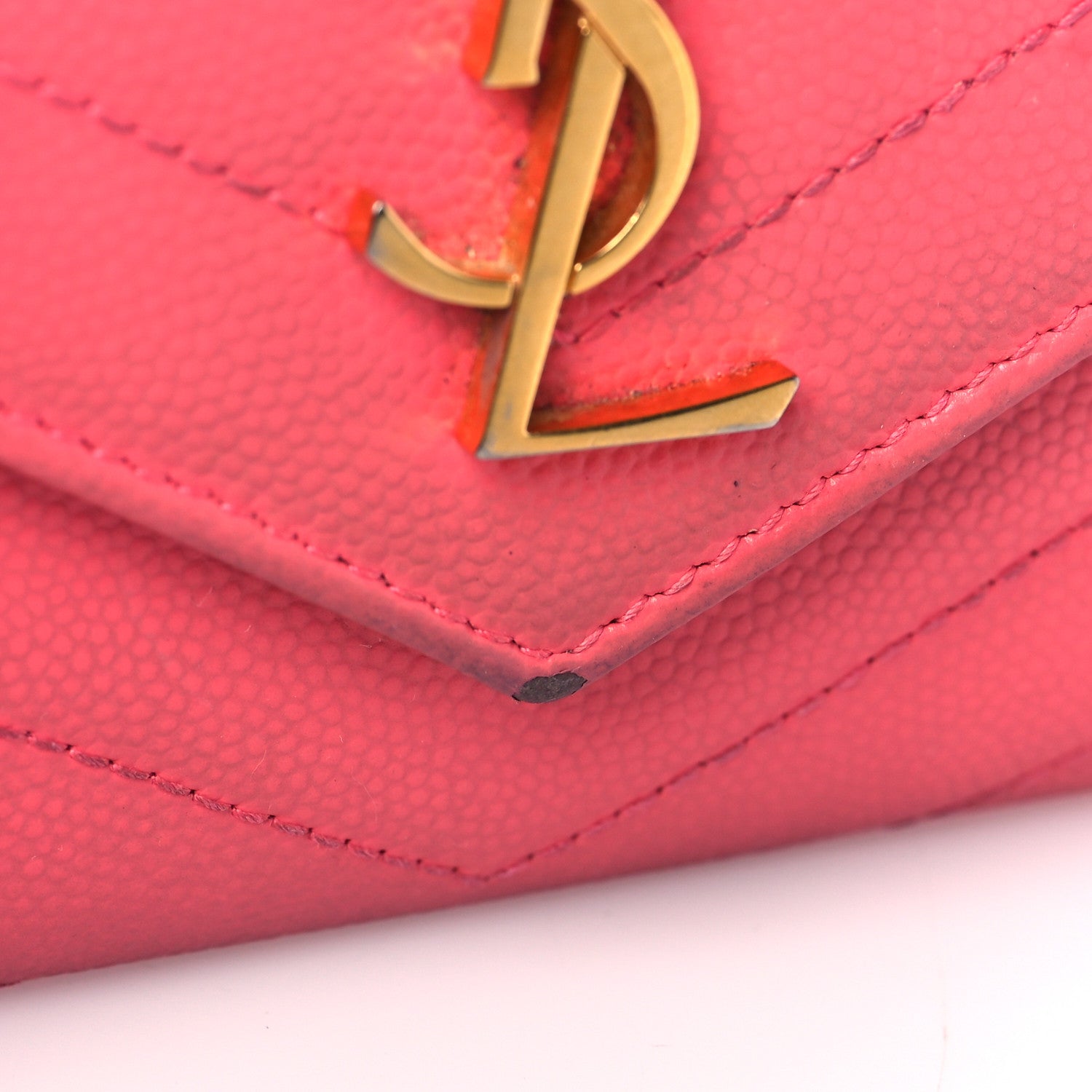 Saint Laurent Grain De Poudre Matelasse Chevron Small Monogram Envelope Wallet Rose Clair 13 of 16