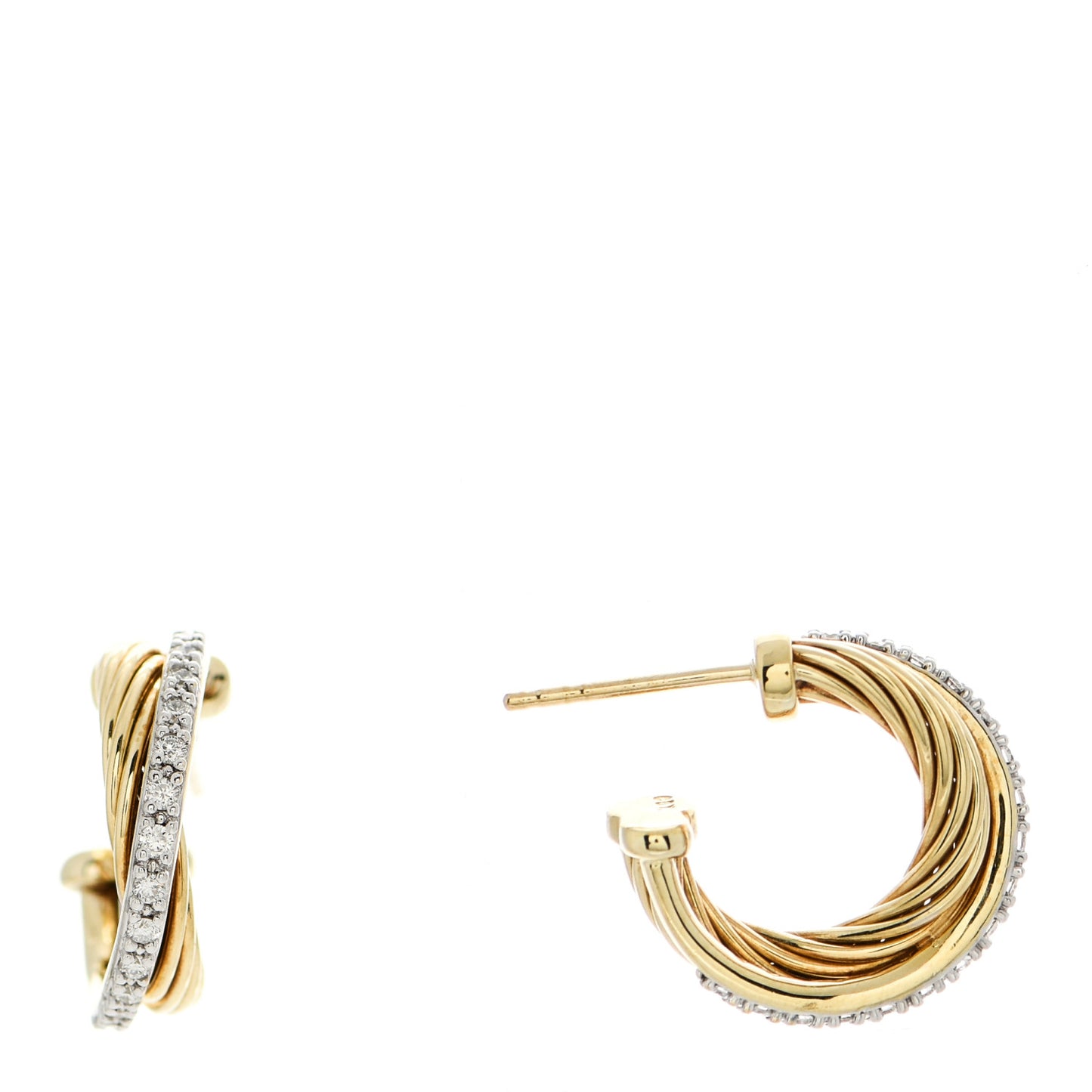18K Yellow Gold Diamond Crossover Hoop Earrings