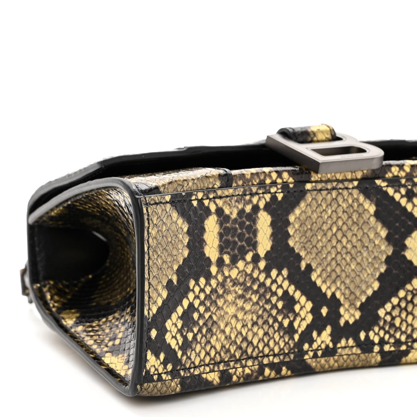 Shiny Calfskin Snakeskin Embossed Hourglass Top Handle Bag XS Gold Black