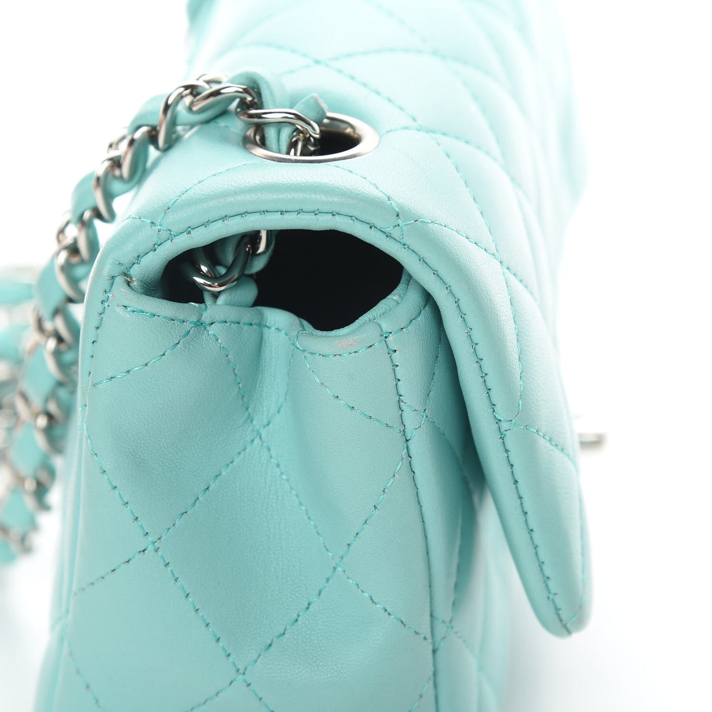 Lambskin Quilted Mini Rectangular Flap Light Blue