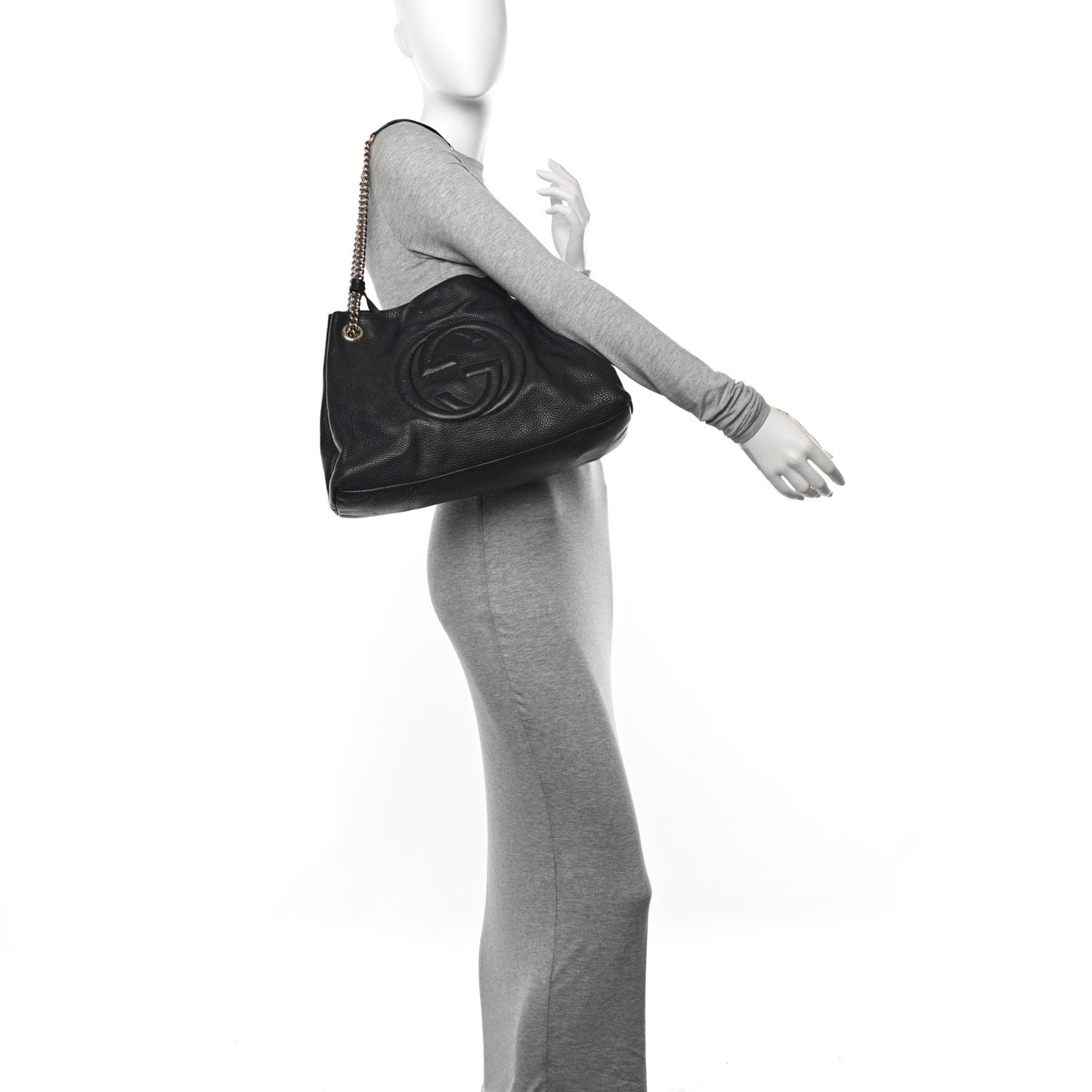 Pebbled Calfskin Medium Soho Chain Shoulder Bag Black