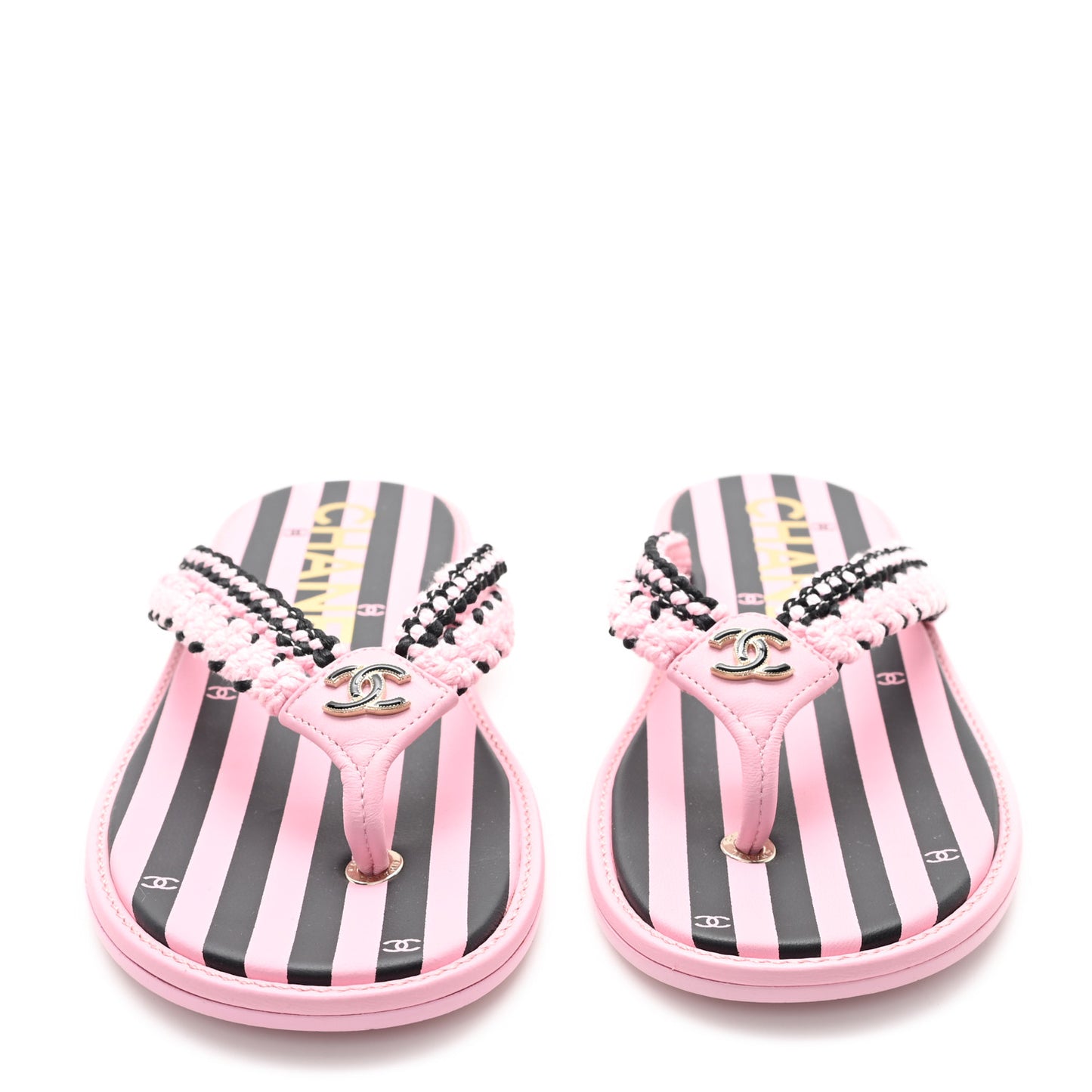 Braided Enamel CC Thong Coco Beach Sandals 38 Pink Black