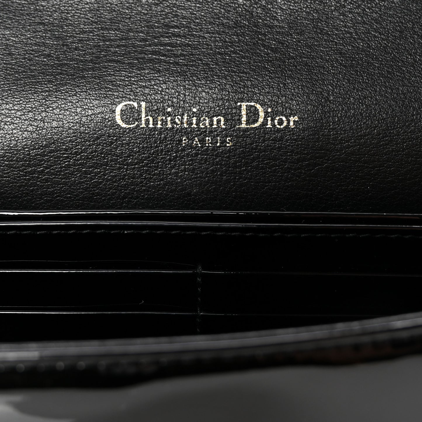 Patent Cannage Lady Dior Chain Wallet Black