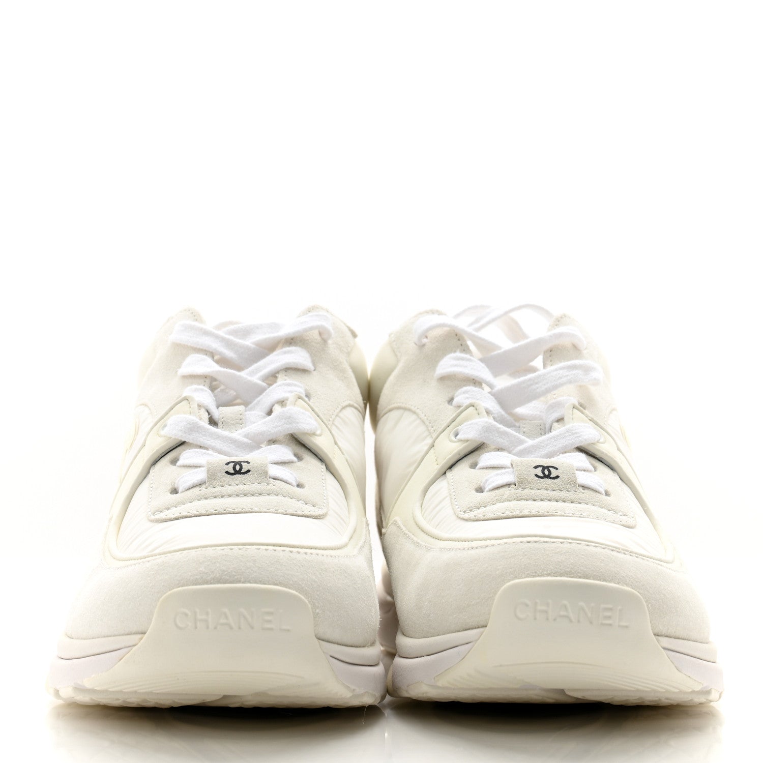 Chanel Nylon Calfskin Suede Fabric CC Sneakers 39.5 White 2 of 10