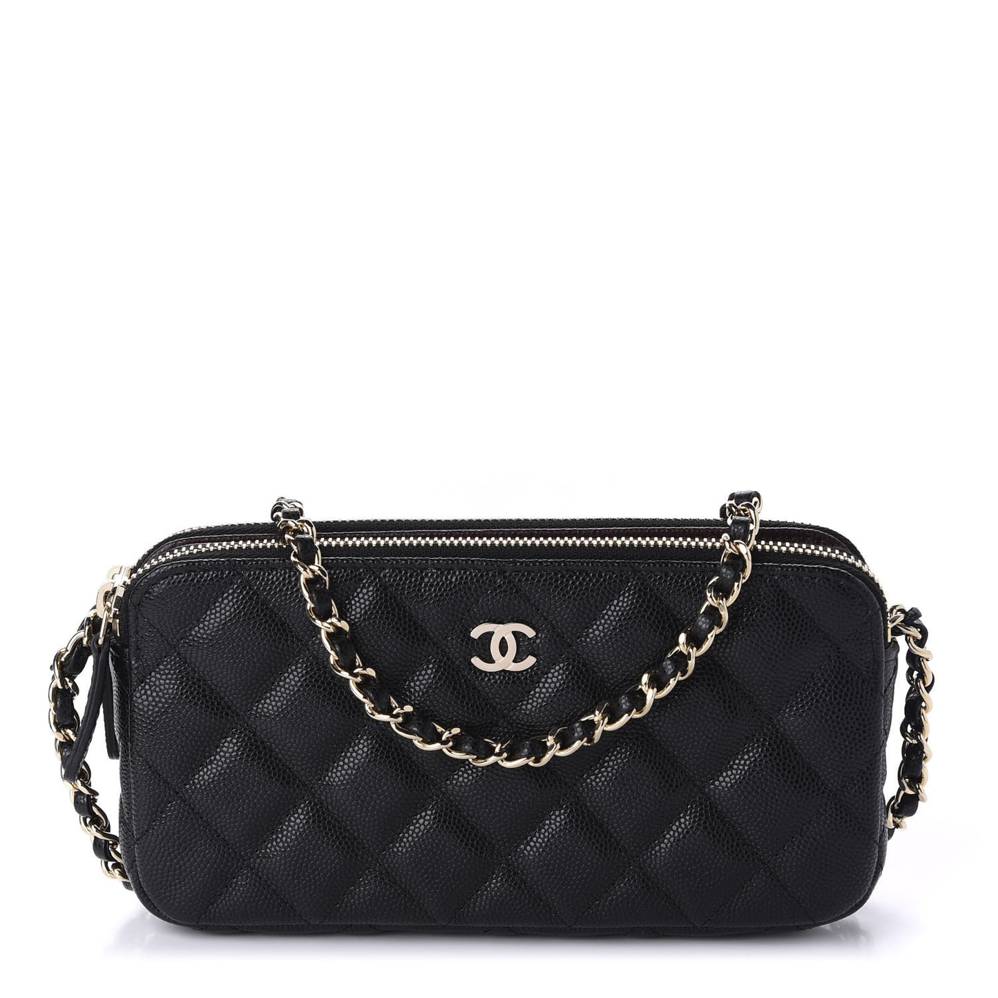 Caviar Quilted Small Clutch With Chain Black