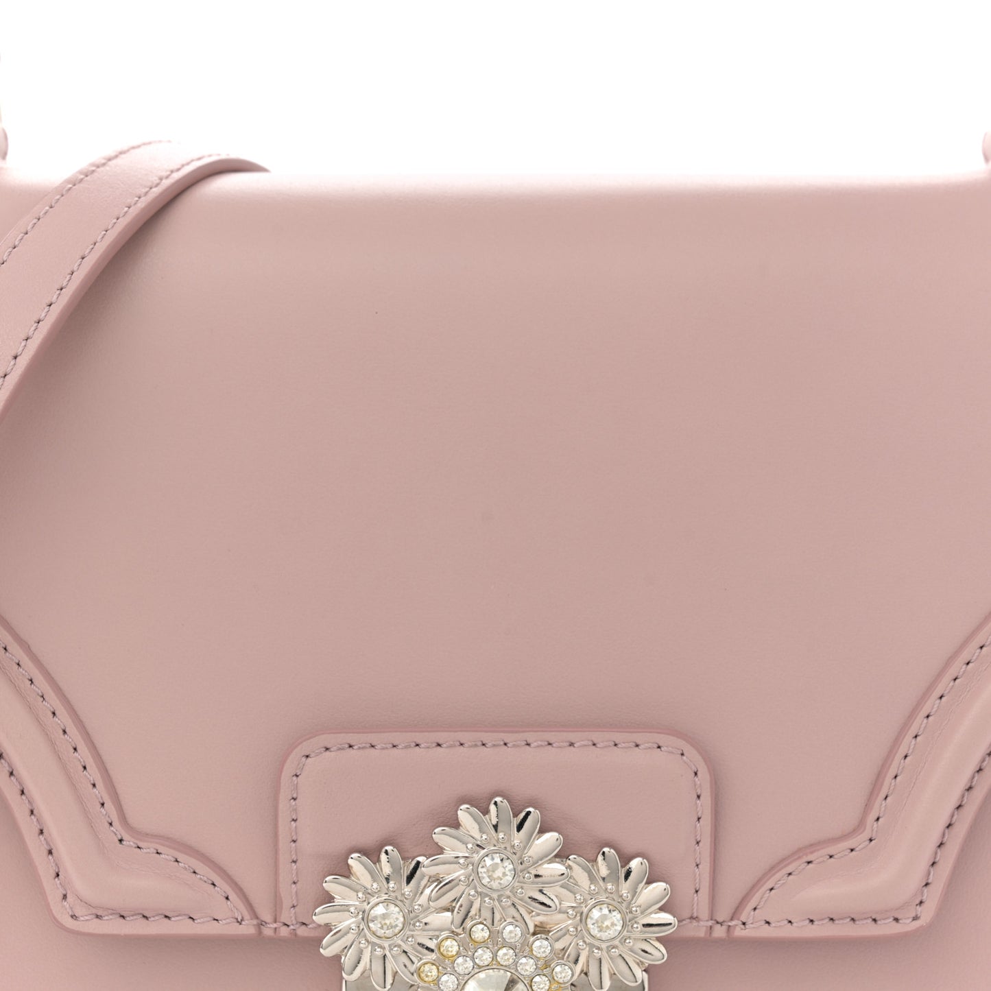Calfskin Crystal Chain Flower Satchel Pink