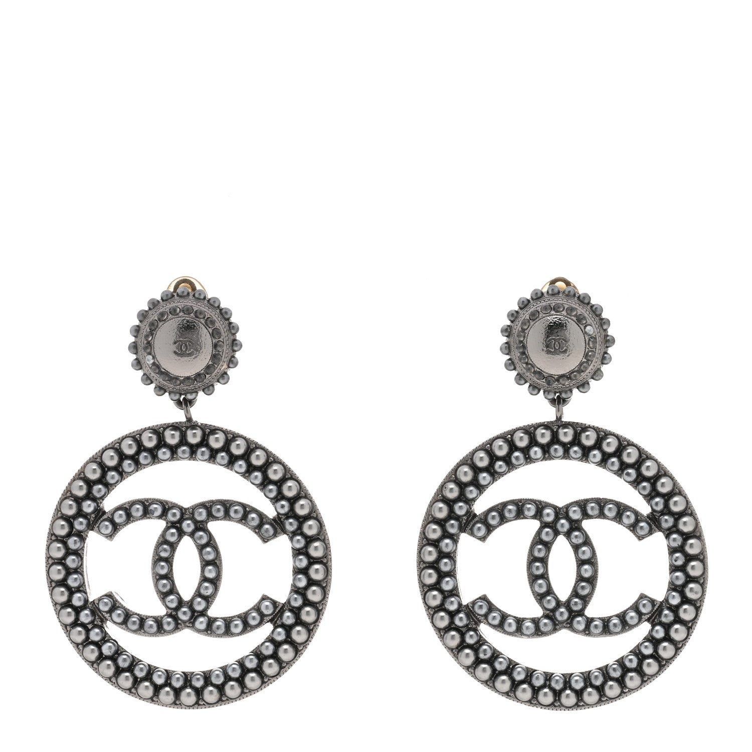Chanel Ruthenium Beaded CC Drop Clip On Earrings Dark Grey 1 of 4