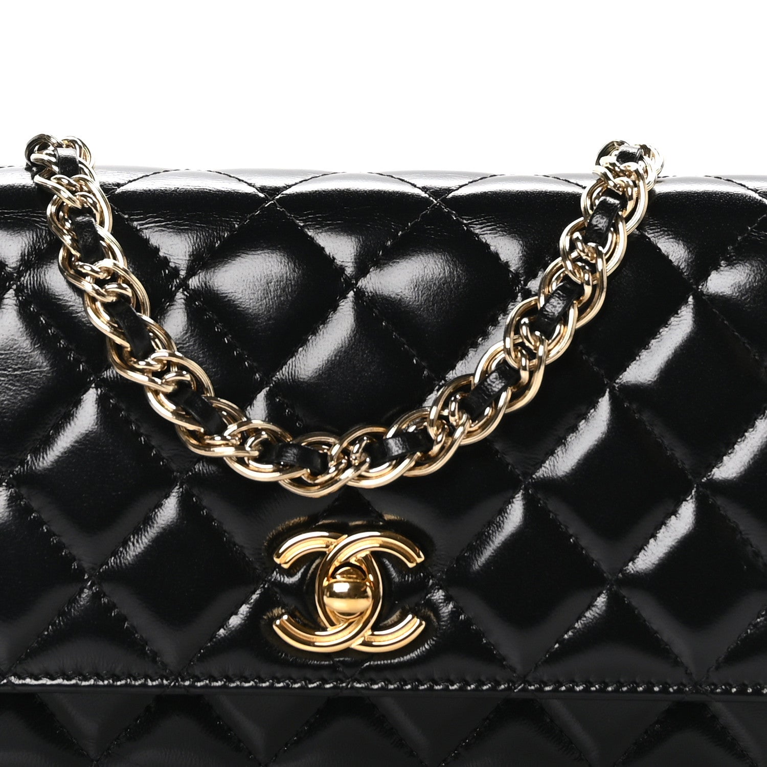 Chanel Shiny Lambskin Quilted Golden Links Wallet On Chain WOC Black 9 of 11
