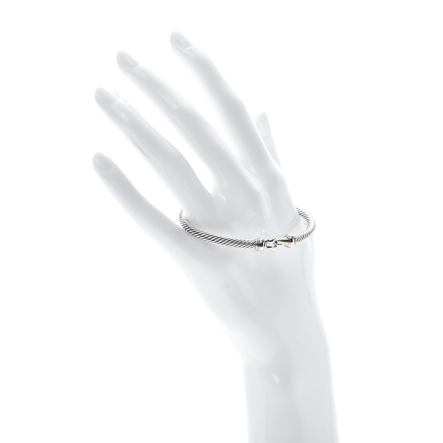 David Yurman Sterling Silver 18K Yellow Gold 4mm Cable Classic Buckle Bracelet 2 of 5