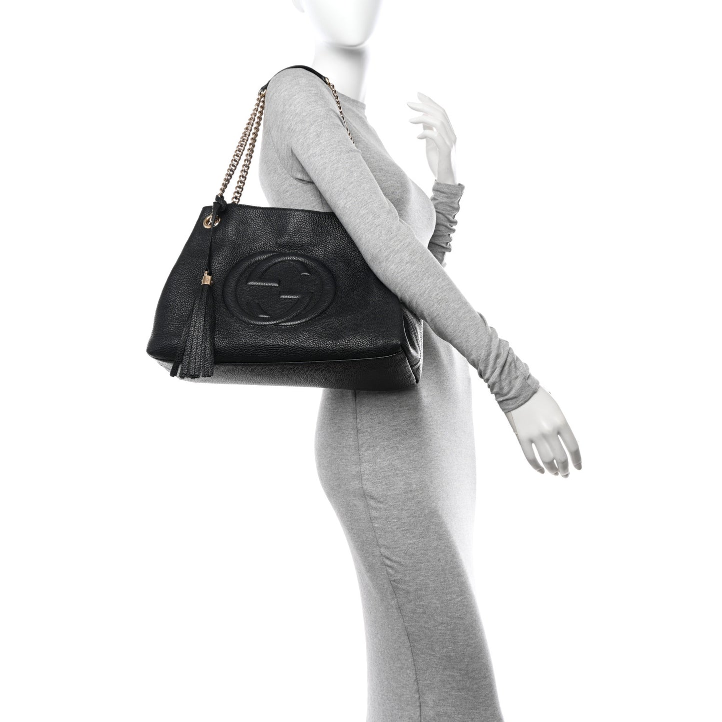 Pebbled Calfskin Medium Soho Chain Shoulder Bag Black