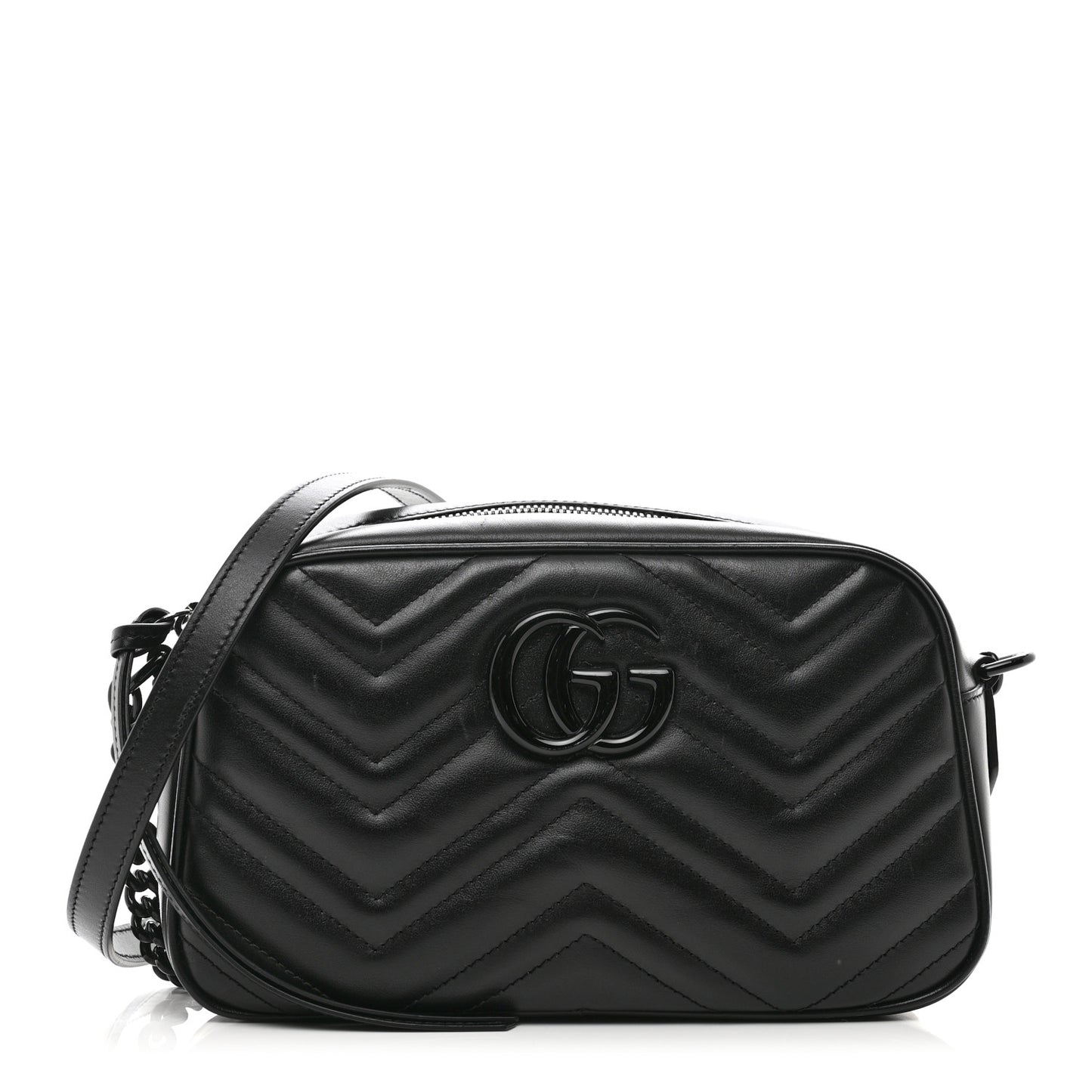 Calfskin Matelasse Monochrome Small GG Marmont Chain Shoulder Bag Black