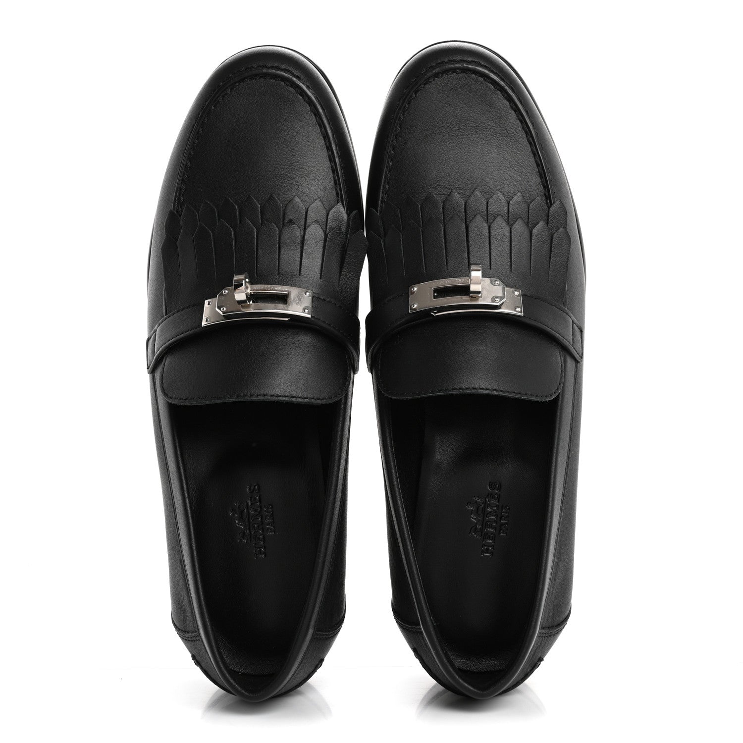 Hermes Fringed Calfskin Womens Destin Loafer 38 Black 2 of 10