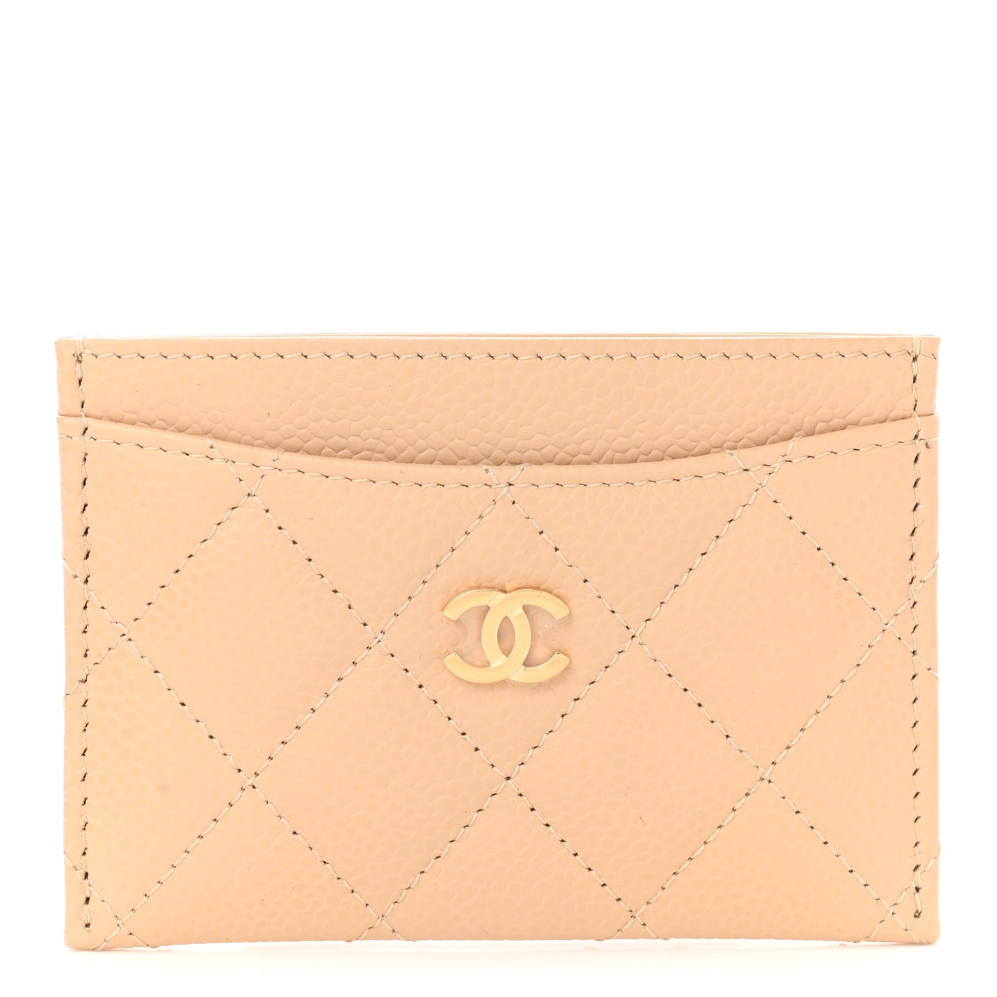 Caviar Quilted Card Holder Beige