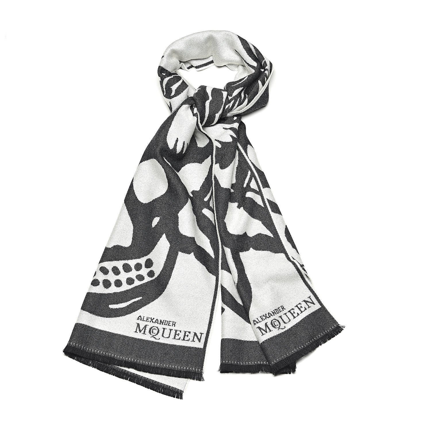 Alexander McQueen Wool Skull Butterfly Stole Scarf Black 531506
