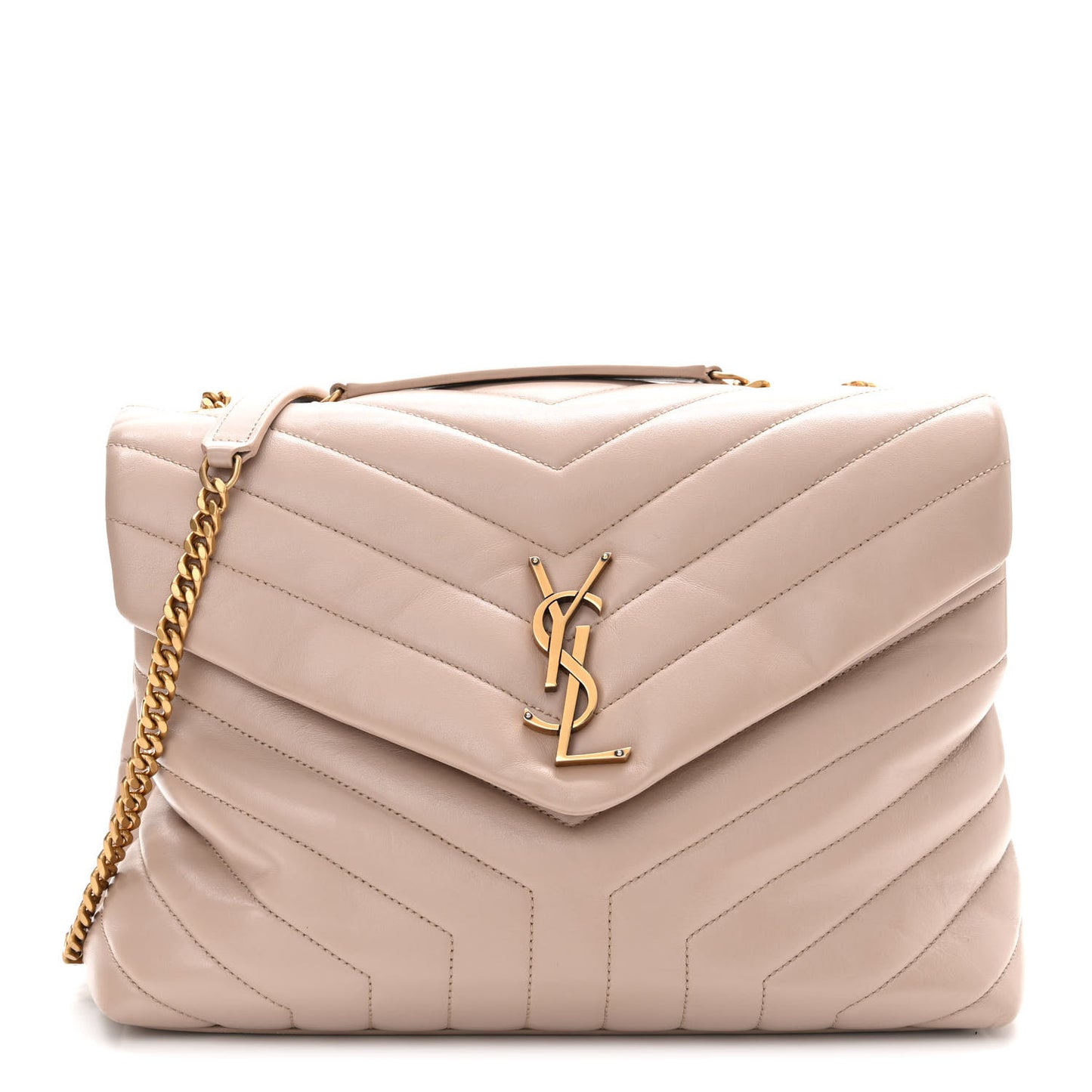Calfskin Y Quilted Monogram Medium Loulou Chain Satchel Light Natural