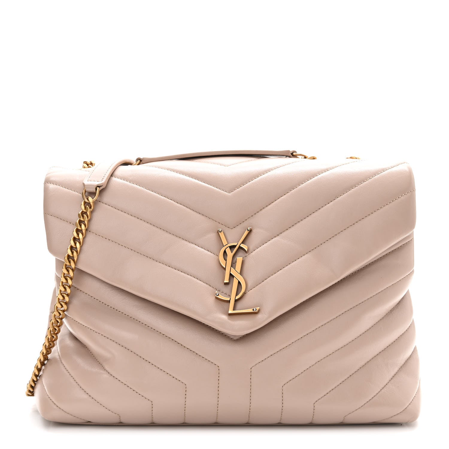 Saint Laurent Calfskin Y Quilted Monogram Medium Loulou Chain Satchel Light Natural 1 of 13