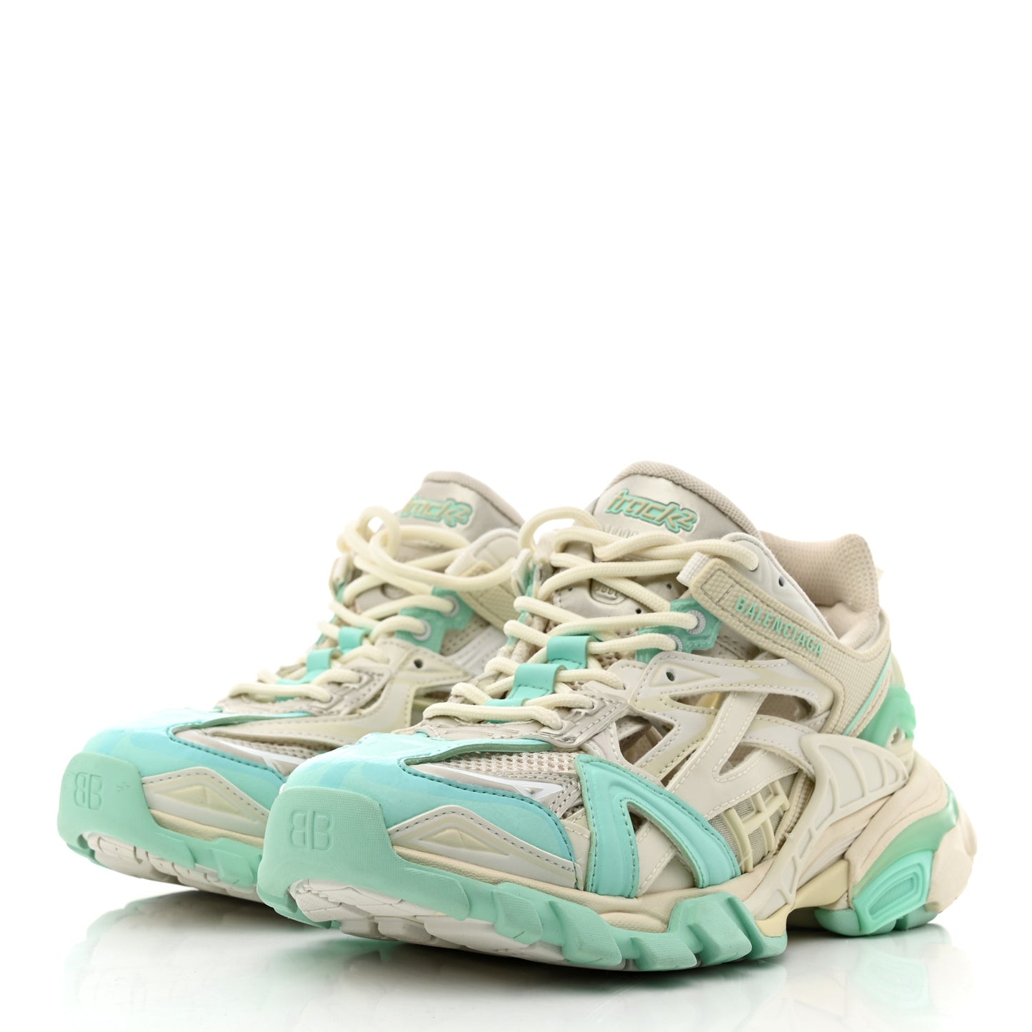 Rubber Mesh Tri-Color Womens Track.2 Open Sneakers 36 Mint Light Beige Grey