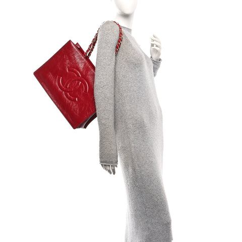 Shiny Aged Calfskin Shopping Bag Red