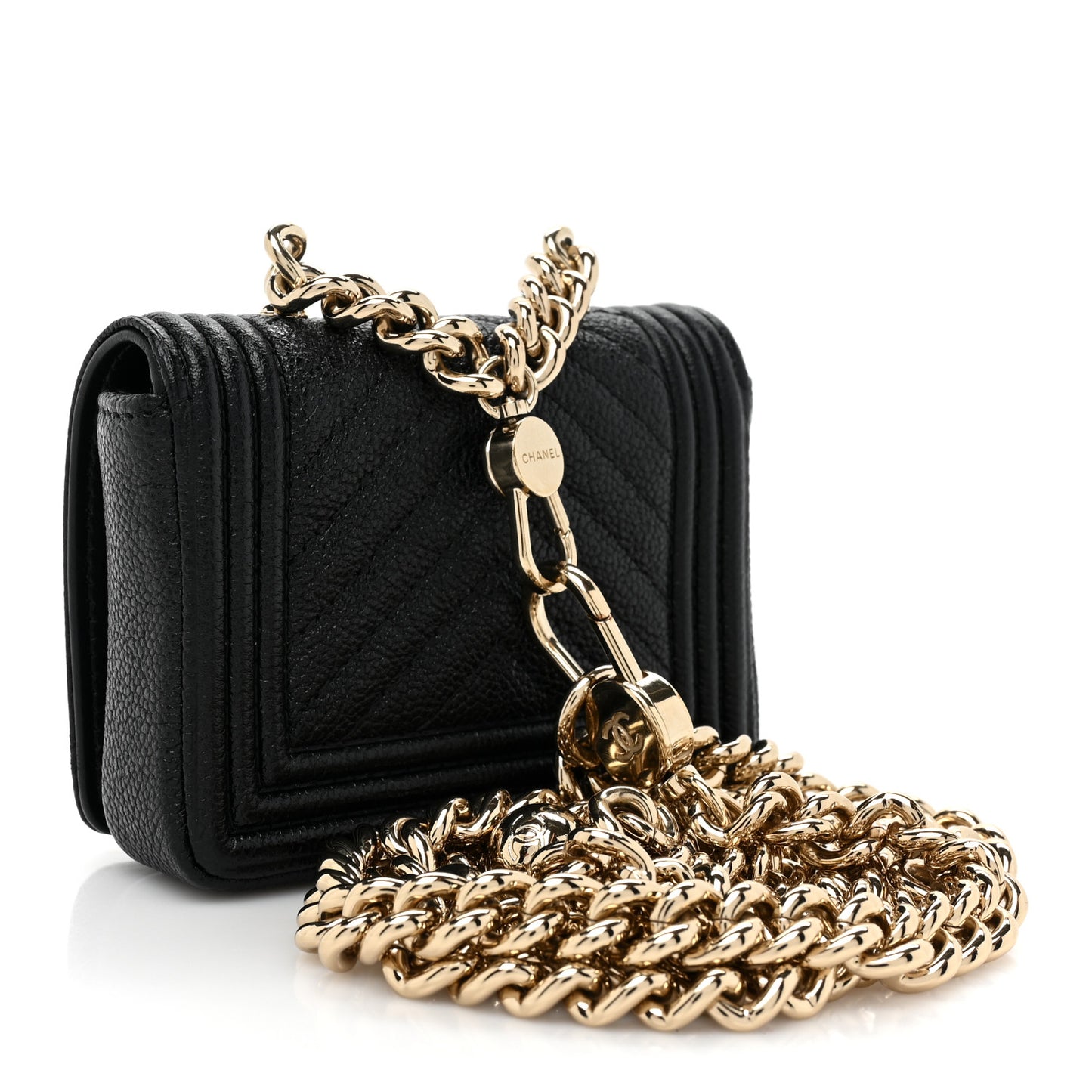 Caviar Chevron Quilted Boy Flap Waist Belt Bag Black