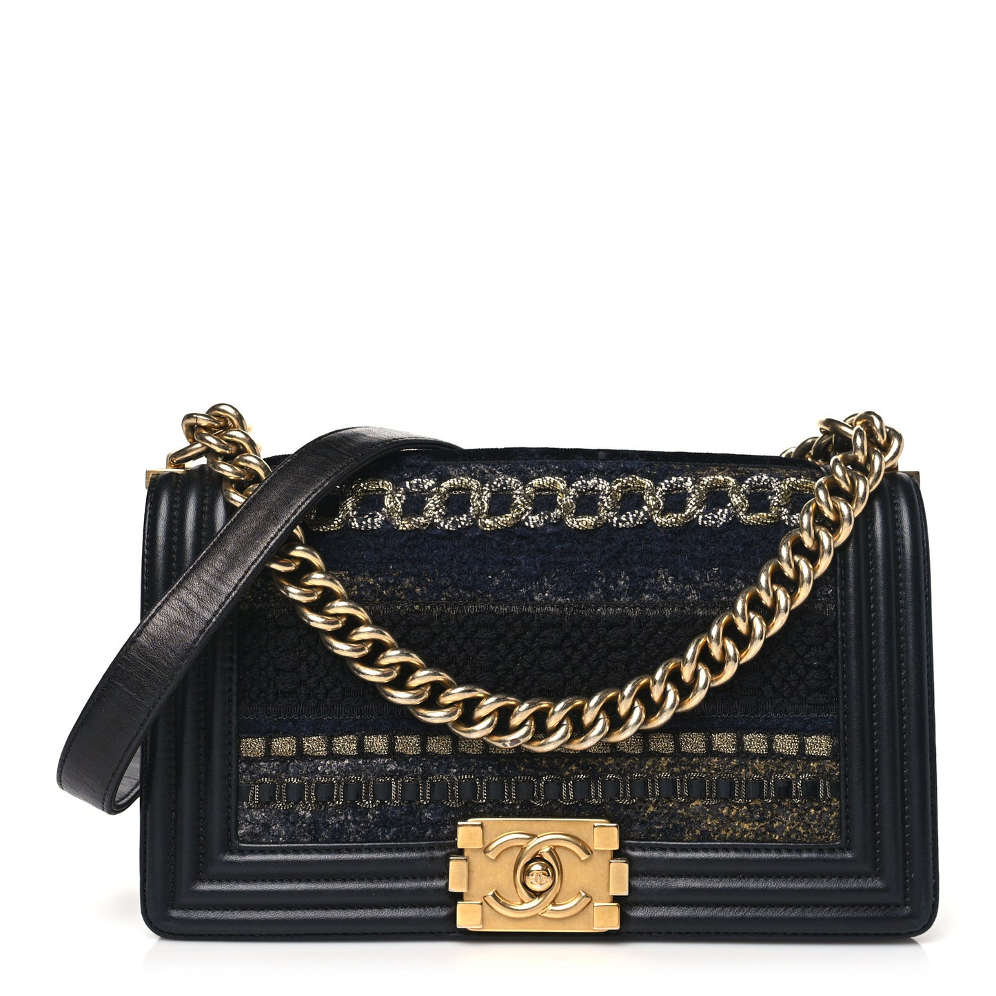 Lambskin Tweed Braided Medium Boy Flap Black