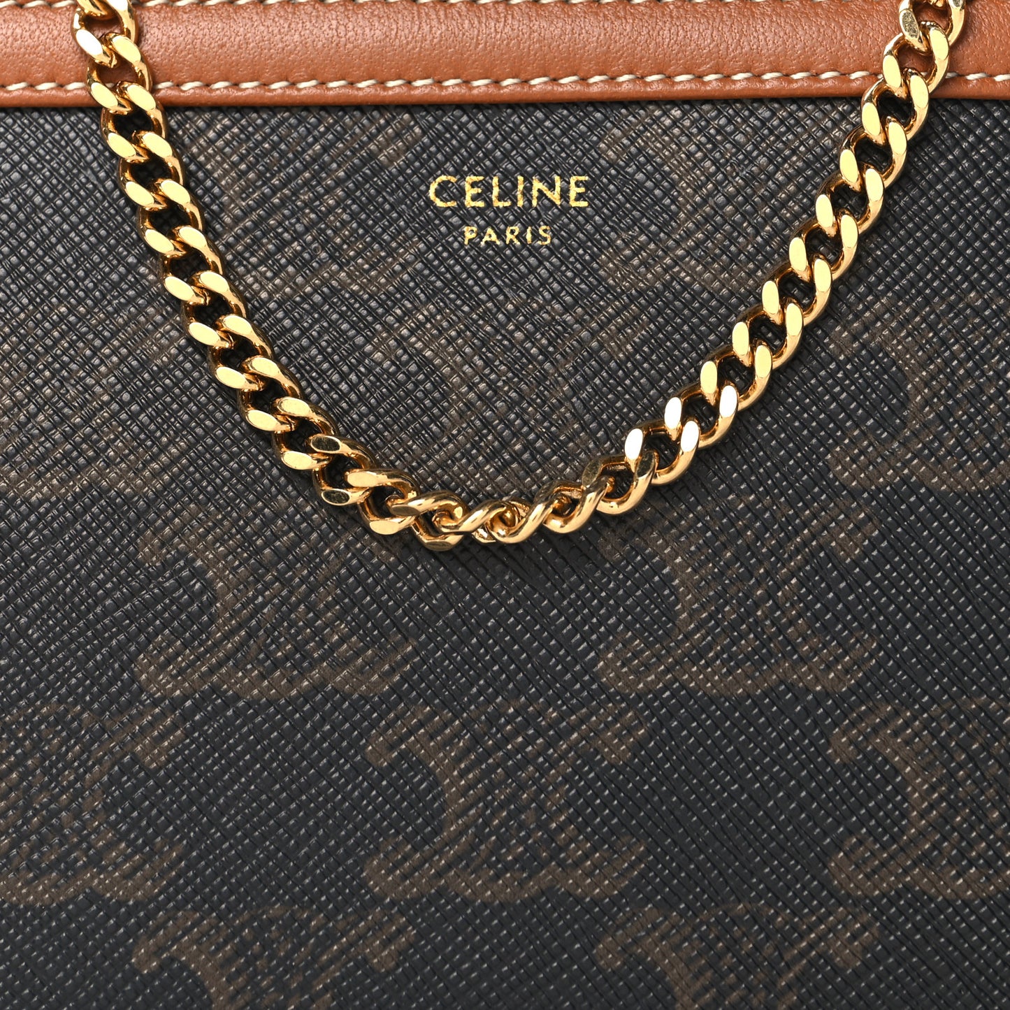 Triomphe Canvas Calfskin Mini Clutch on Chain Tan
