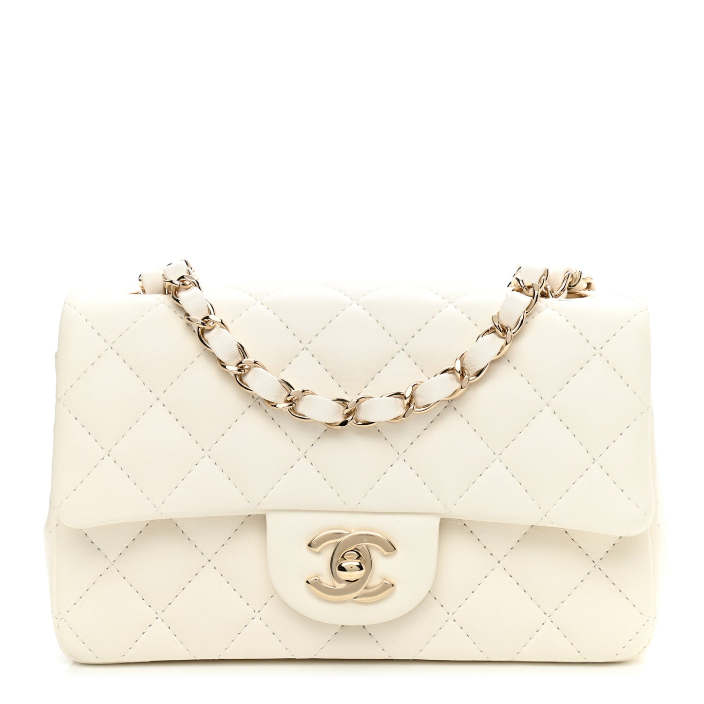 Lambskin Quilted Mini Rectangular Flap White