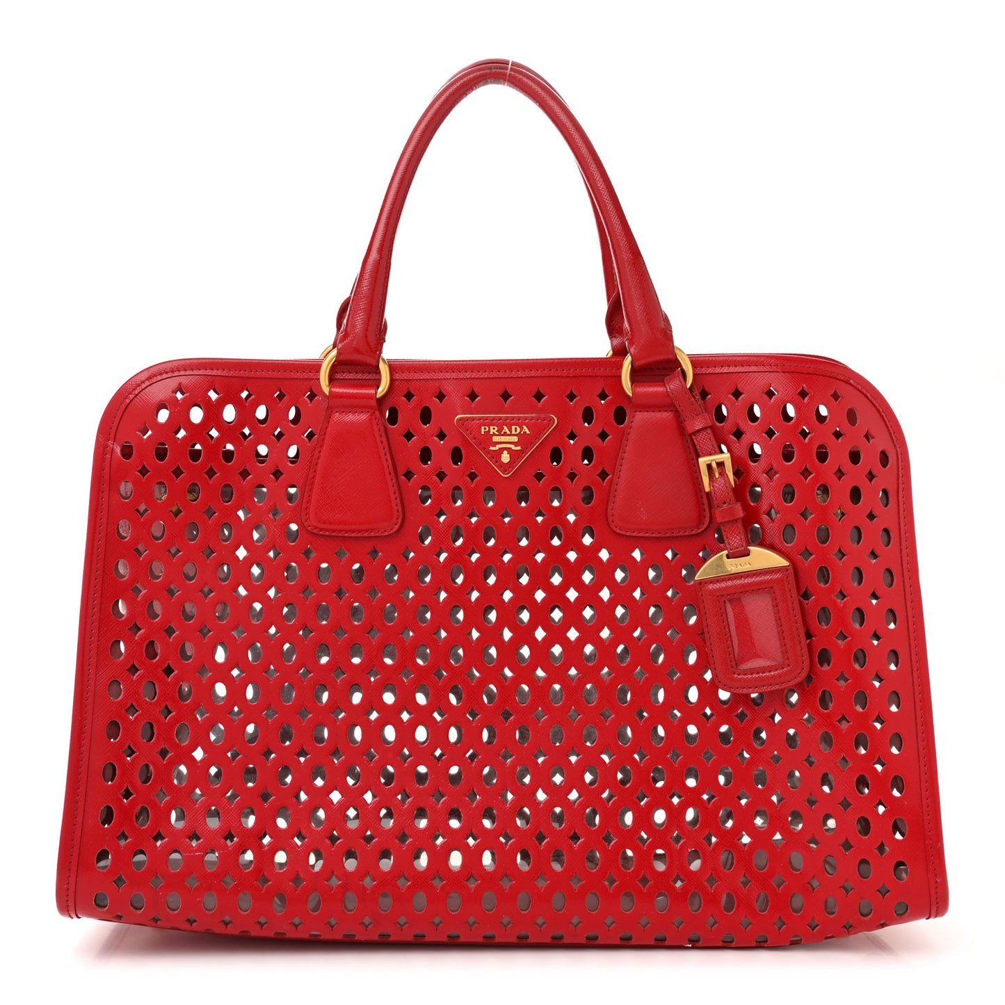 Saffiano Perforated Tote Red