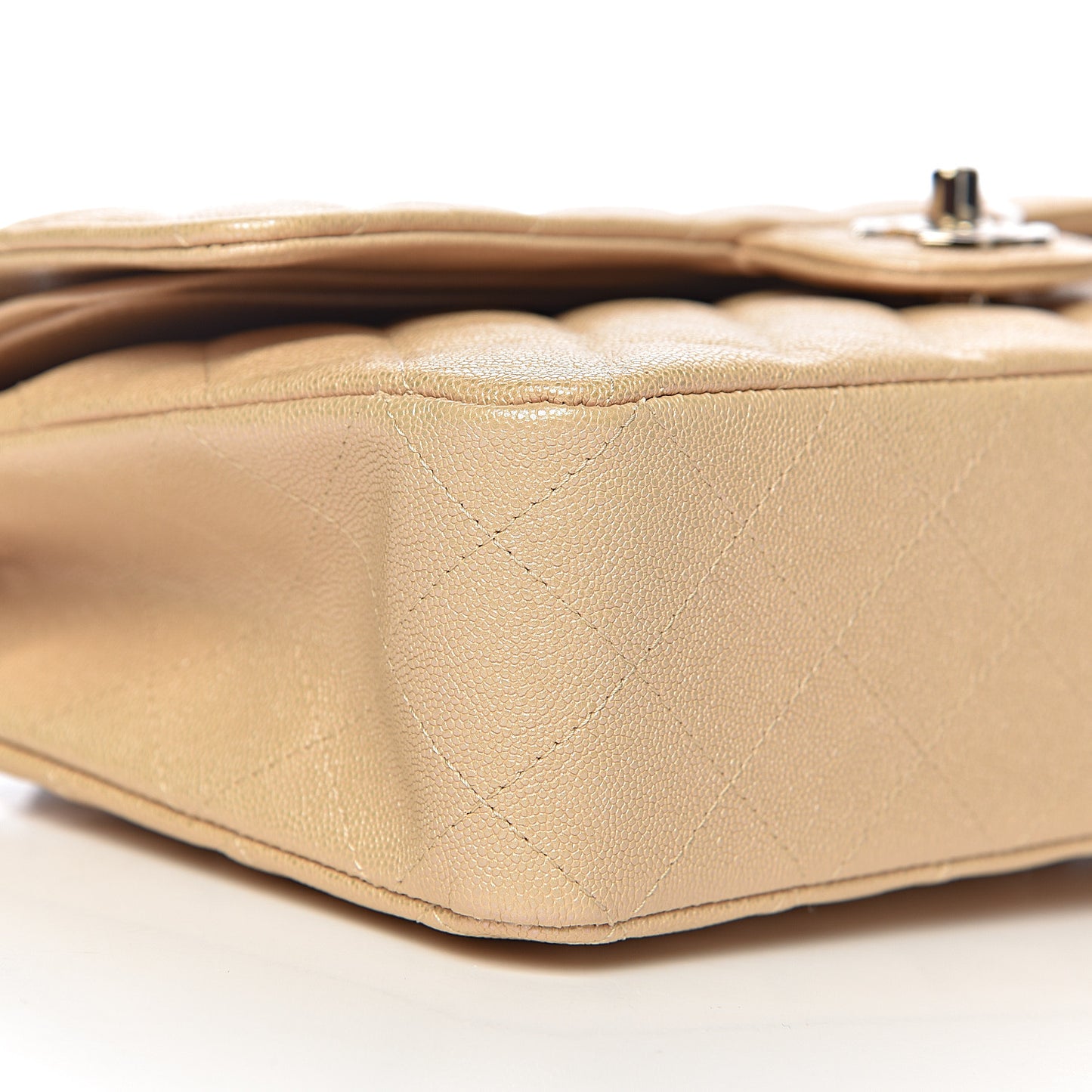 Iridescent Caviar Quilted Medium Double Flap Beige