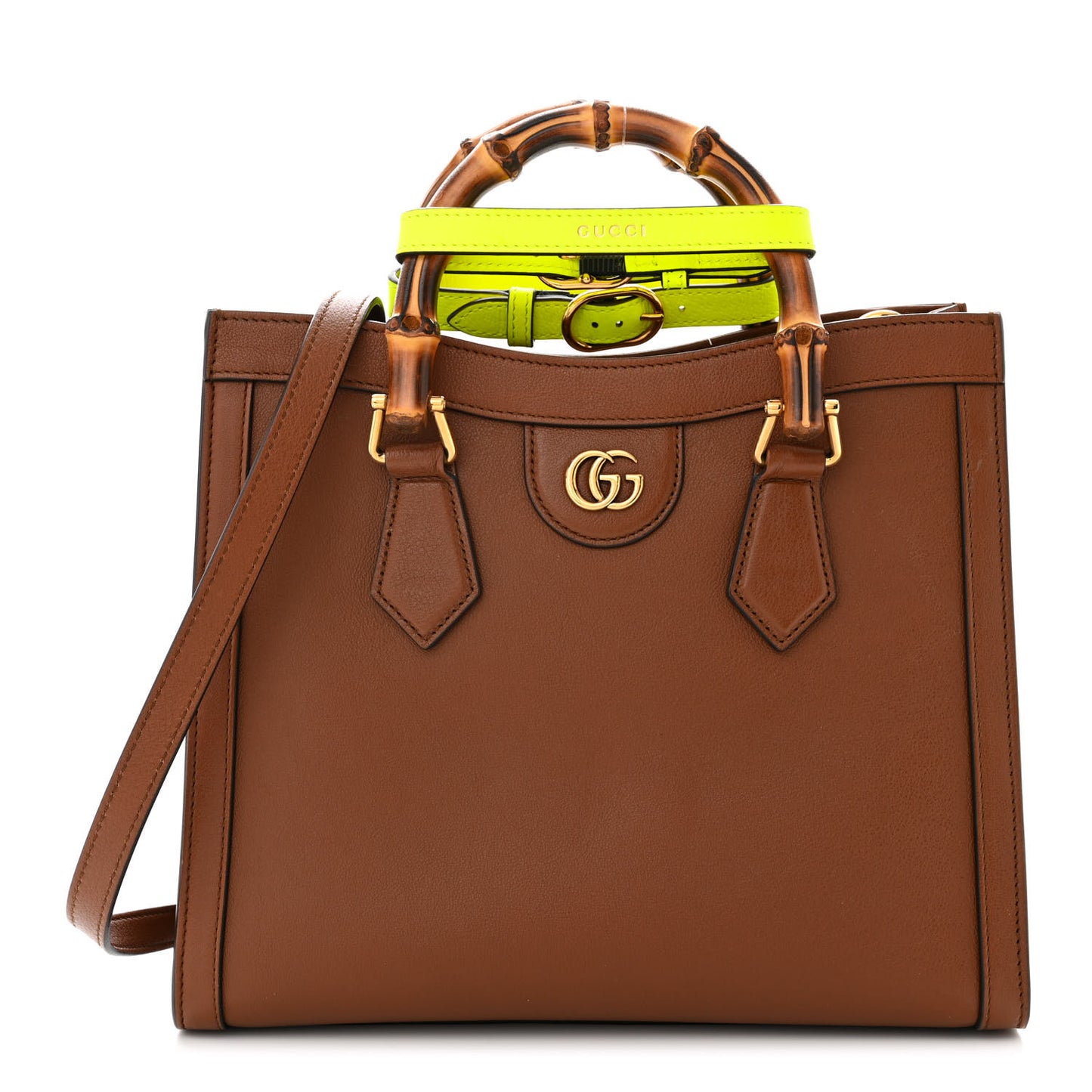 Wonka Grain Calfskin Small Diana Tote Bag Cuir Yellow Fluo
