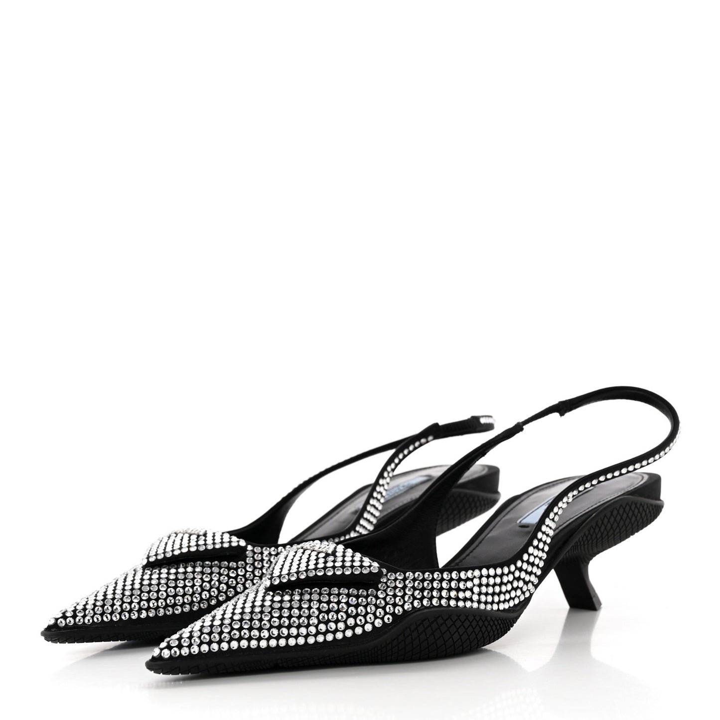 Satin Crystal Logo 45mm Slingback Pumps 36.5 Cristal