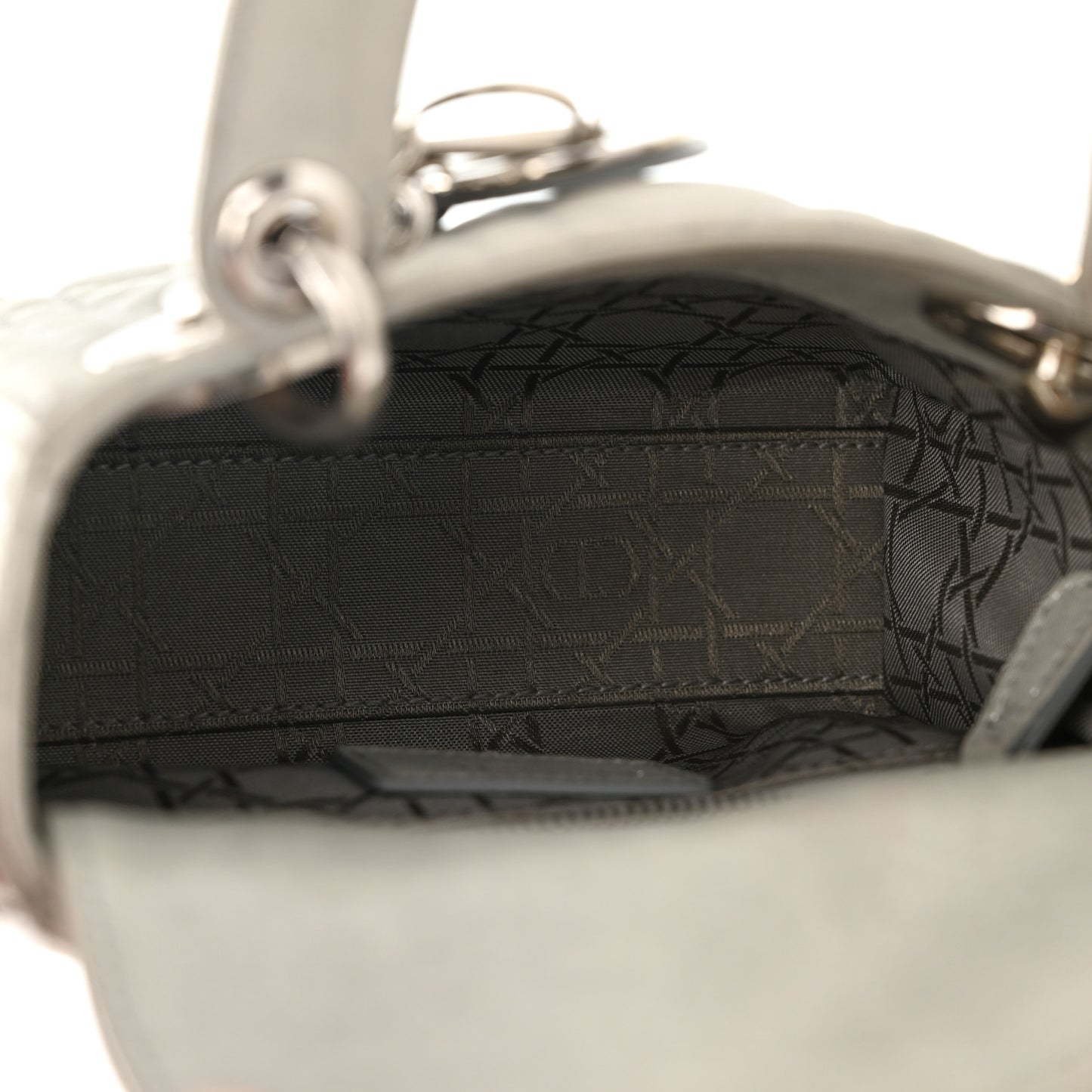 Metallic Nubuck Cannage Mini Lady Dior Silver