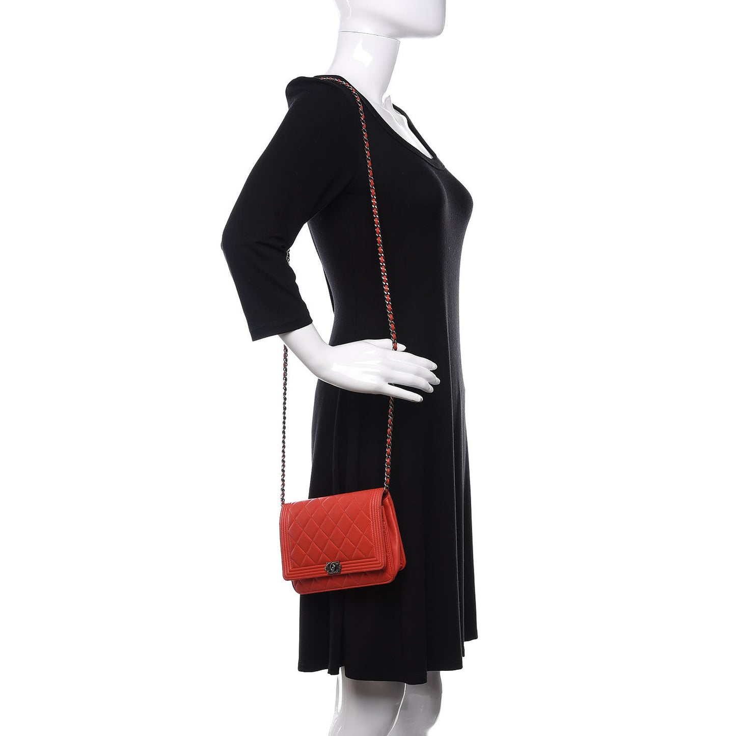 Lambskin Quilted Boy Wallet On Chain WOC Red