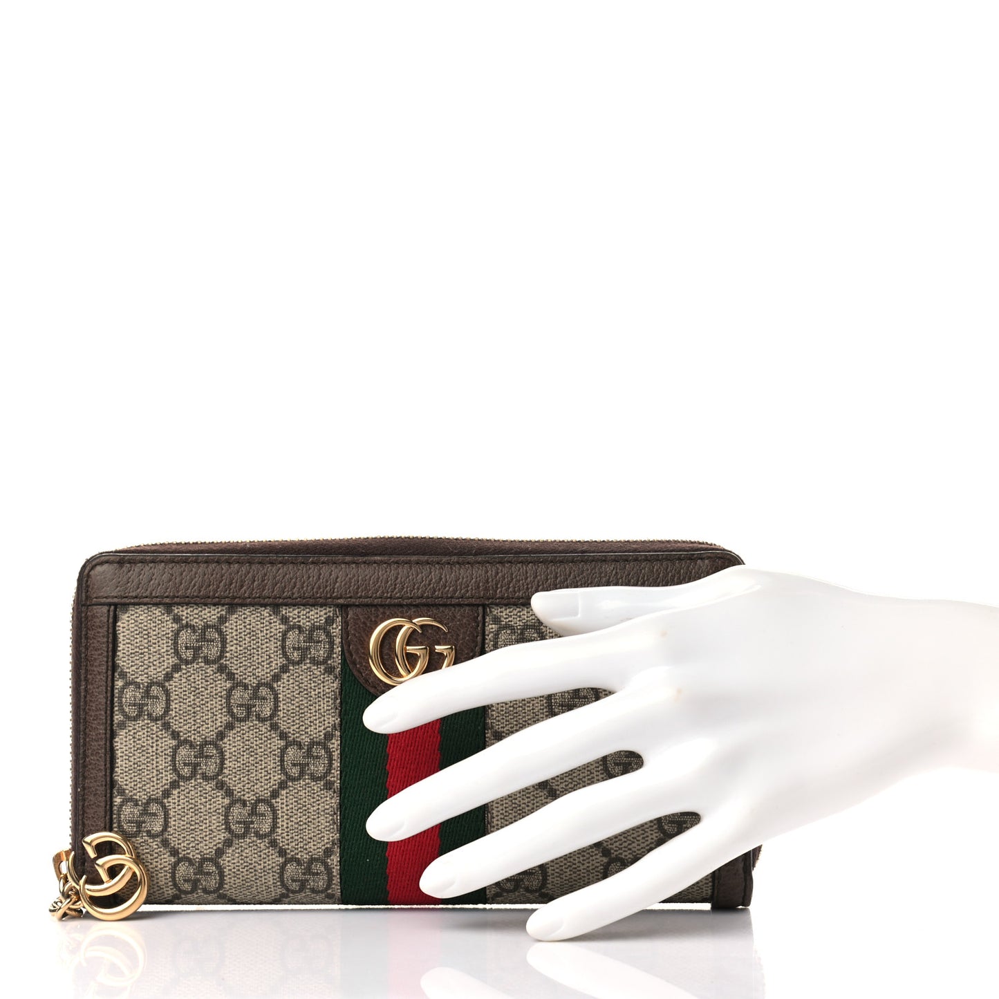GG Supreme Monogram Web Ophidia Zip Around Wallet Brown